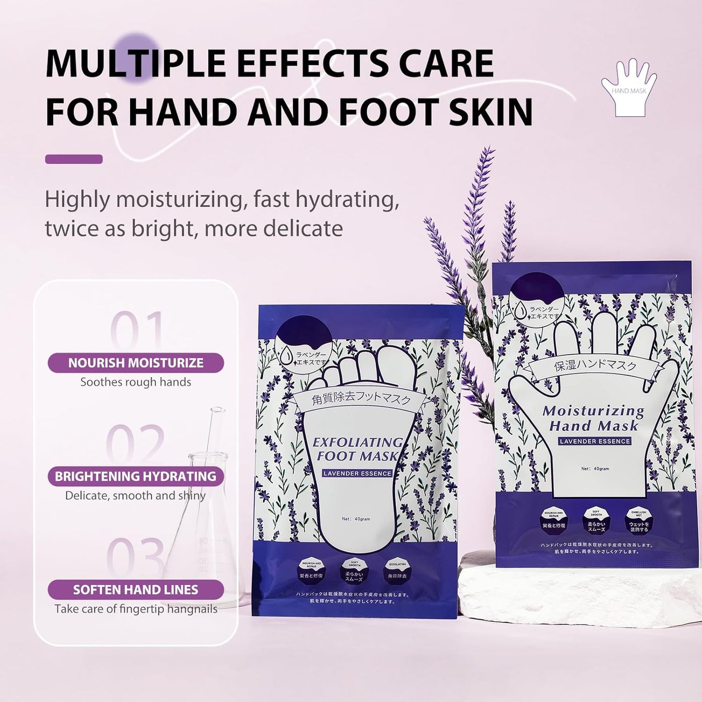 Hydrating Hand Foot Masks Set,5 Pack Glove Mask for Dry Hand,Exofliating 5 Pack Socks Maskfor Peeling Away Dead Skin Calluses（Lavender）