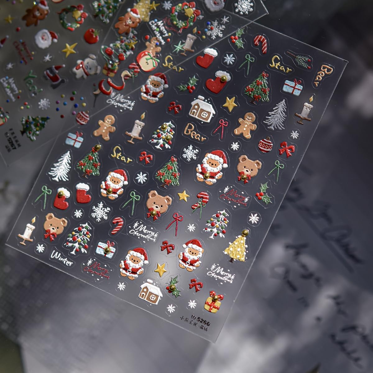 Christmas Nail Stickers Santa Claus Nail Stickers for Nails Art Bear Nail Art Decals with Xmas Tree Design 5D Self Adhesive Nails Charms Supply for Women Girls Manicure DIY Decoration Accessories