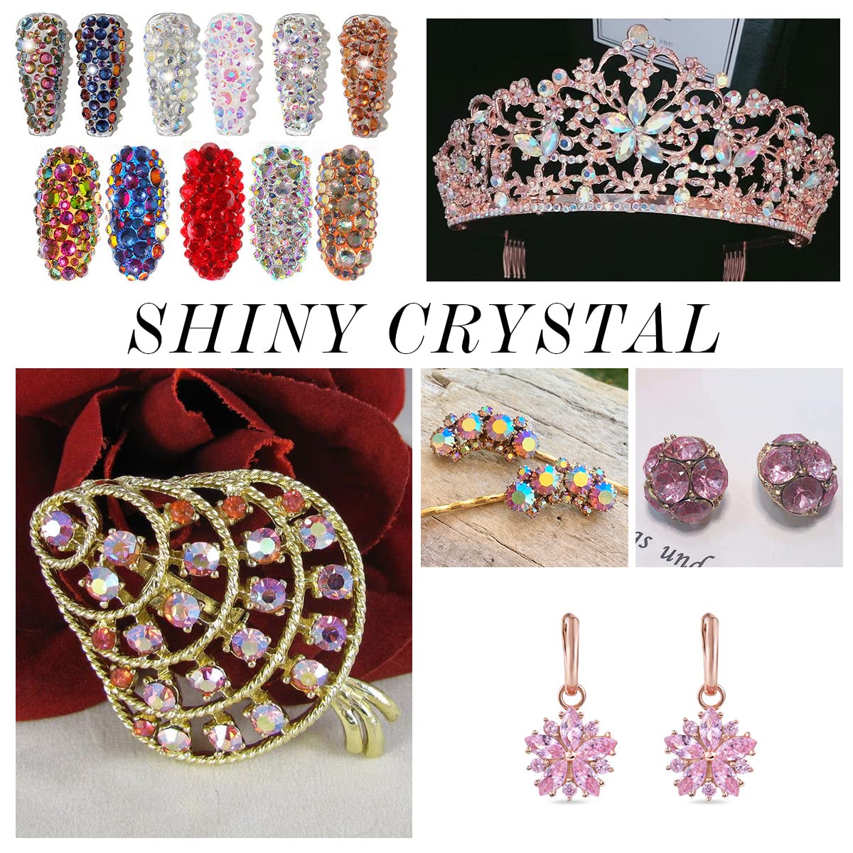 1440Pcs Pink AB Crystal Rhinestones,Glass Flatback Rhinestones Mini Gemstones for Nail Face Makeup Art Crafts Clothes Decoration -(SS8,2.4mm,Pink AB