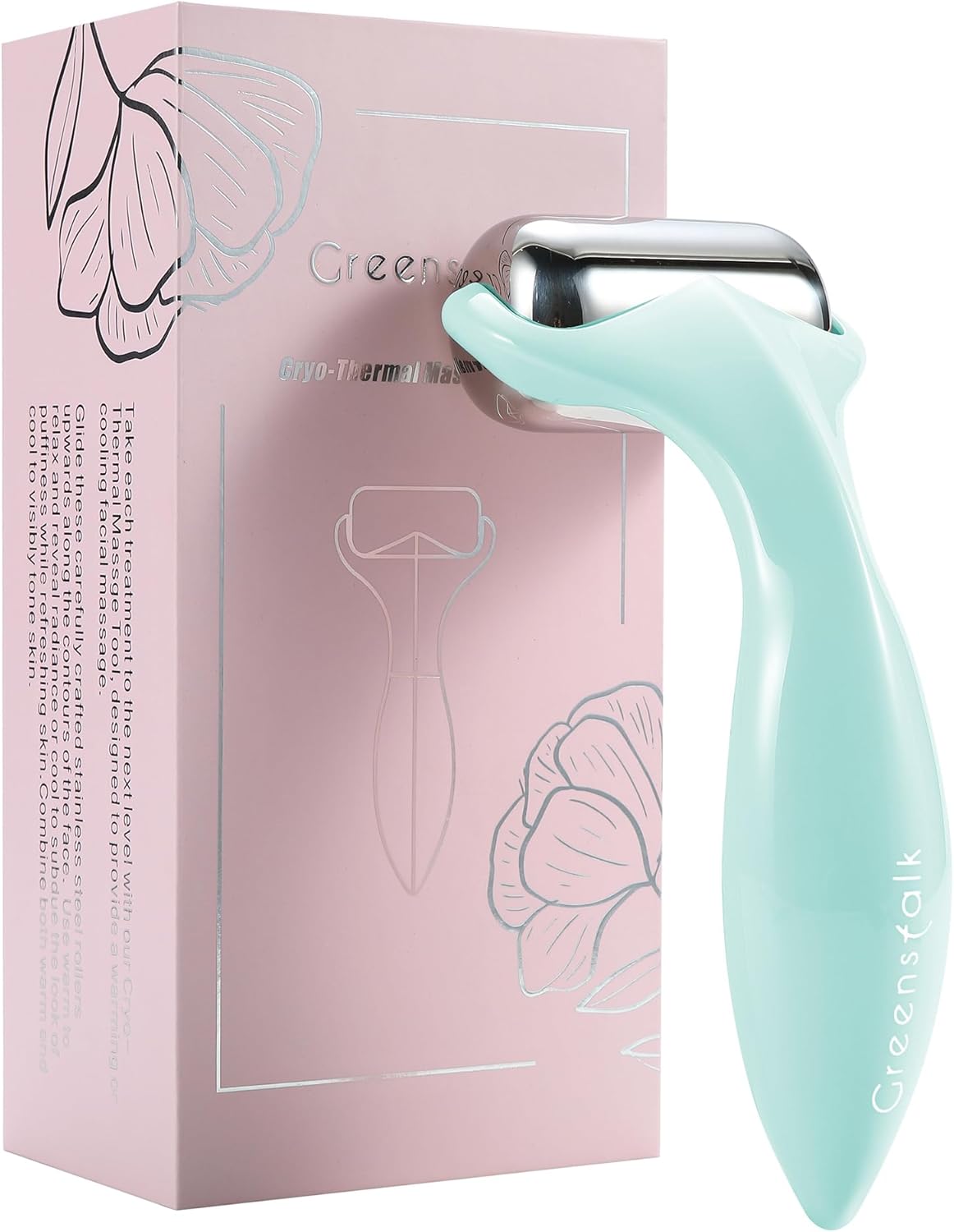 Greenstalk Ice Roller for Face & Eyes – Medical-Grade Stainless Steel Cooling Face Roller for Puffiness Relief, Dark Circles, Skincare Routine – Dual Cold & Warm Therapy, Ergonomic Design (Blue)