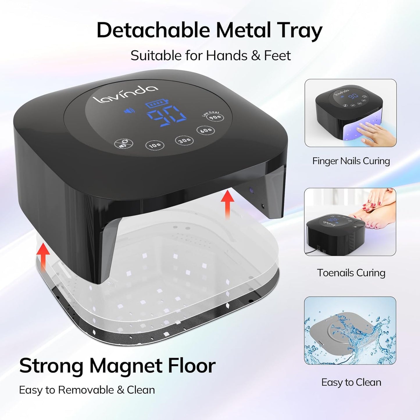 UV Light for Nails, Lavinda UV Nail Lamp 54W Rechargeable Nail Dryer Gel Polish Light with Large Touch Display, Professional Fast Curing Lamp with 4 Timer Setting Auto Sensor for Salon & Home