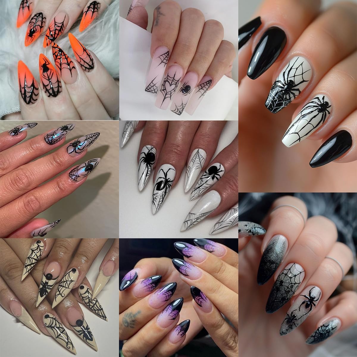 Halloween Nail Stickers 3D Self-Adhesive Goth Nail Art Stickers Pink Spider Web Spider Heart Glitter Design Halloween Acrylic Nail Art Decoration Cute Horror Nail Decals for Women Acrylic Nails DIY