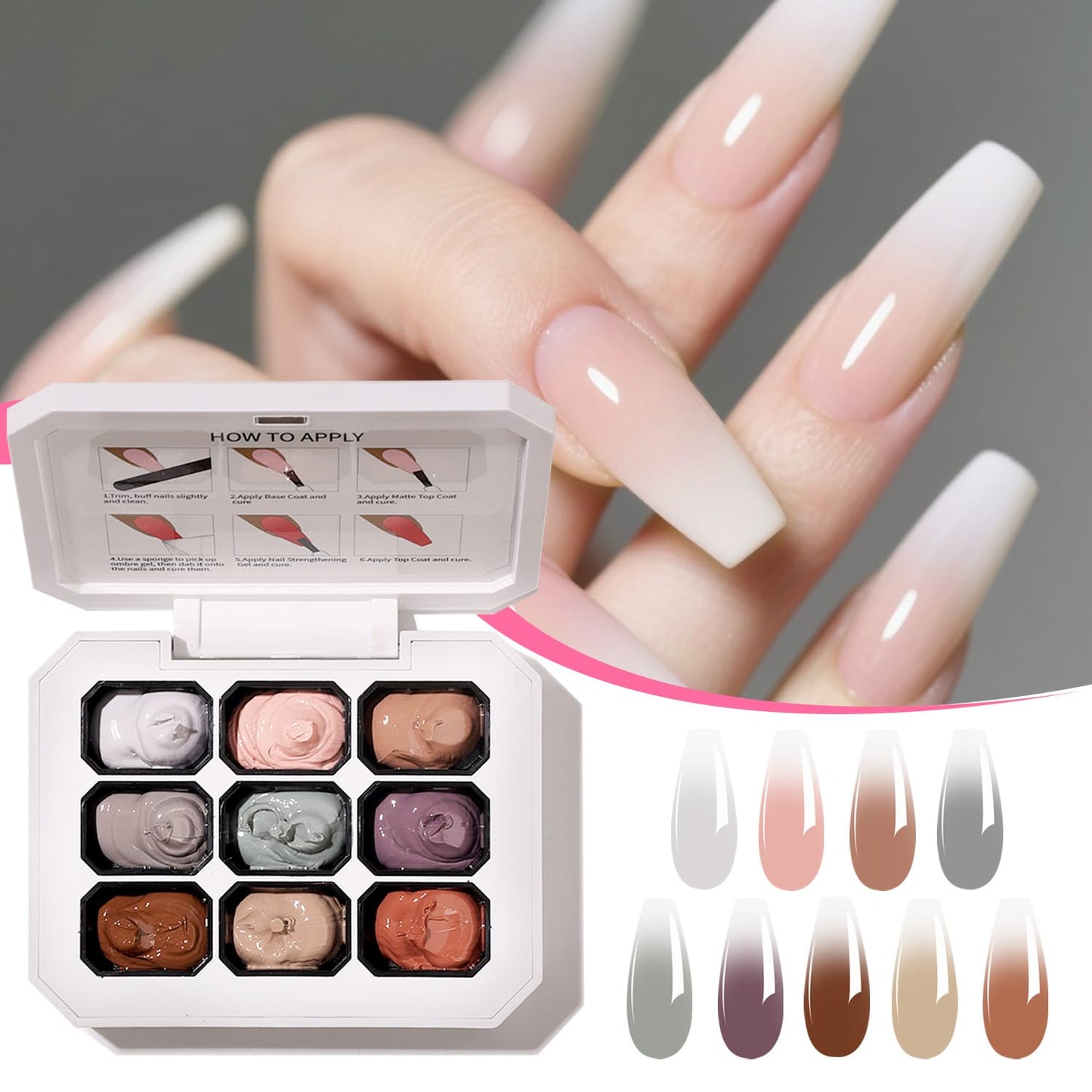 Ombre Gel Nail Polish Nail Sponges for Ombres 9 Series Colorful Blush Effect Gradient Painting Gel for Ombre Nails Multistyle French Manicure Nail Art DIY Home (A2, 1)