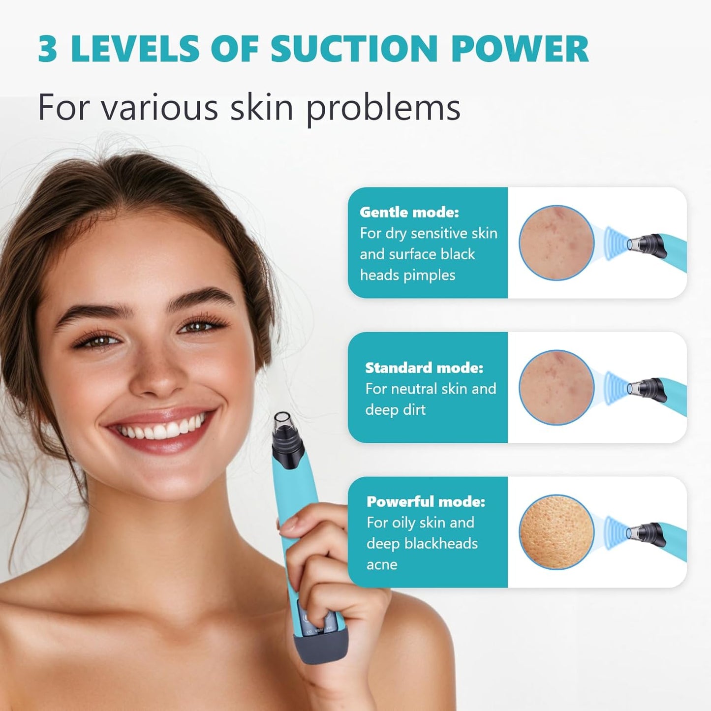 Blackhead Remover Vacuum - Black Head Remover for Face,Blackhead Extractor Tool with 3 Adjustable Suction Levels,4 Probes,USB Interface Type Pore Vacuum,Suitable for Women and Men (Blue)
