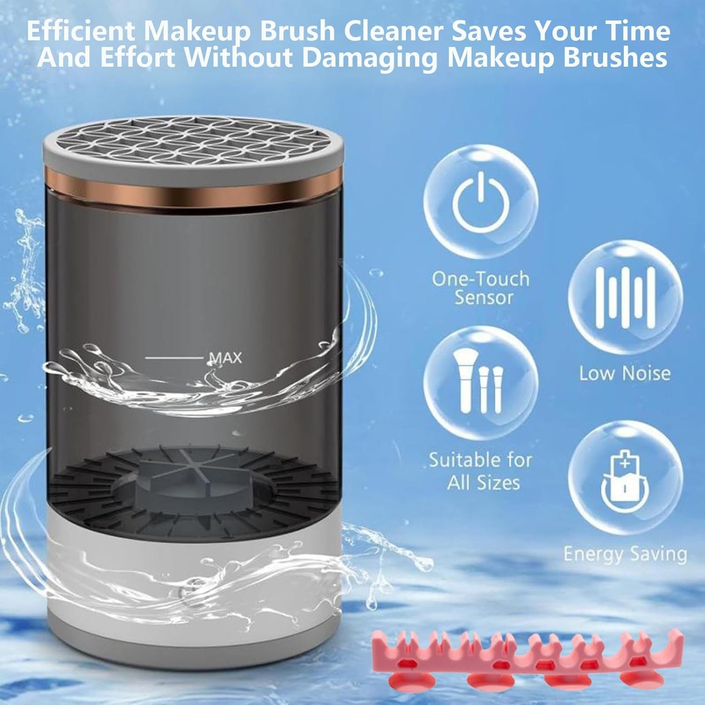 Makeup Brush Cleaner Machine, Portable Electric Makeup Brush Cleaner, Efficient Deep Cleaning Makeup Brushes, Automatic Spinning Make Up Brush Cleaner Fit for All Size Cosmetic Brush (Grey)