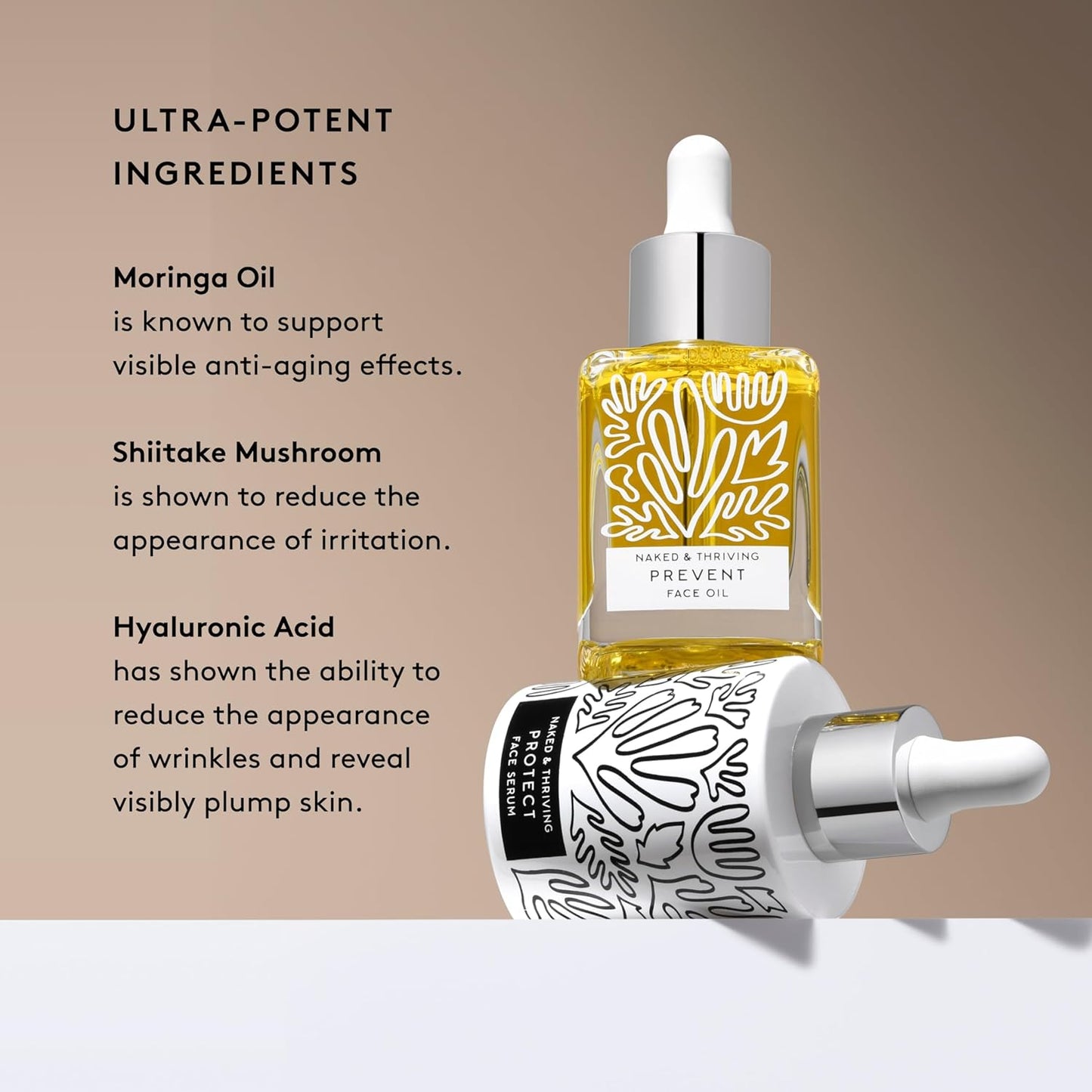 Naked & Thriving Limited Edition Day Set | Protect Antioxidant Day Serum (30 mL) + Prevent Anti-Aging Face Oil (35 mL) with Hyaluronic Acid, Moringa and Rosehip Oil | 65 mL/2.18 fl oz (Set of 2)