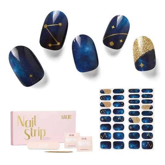 NAILOG Semi Cured Gel Nail Strips 34 pcs| Buy 2 Get 1 UV Lamp | Long Lasting Nail Polish Sticker Wraps with Glossy Gel Finish, Zodiac