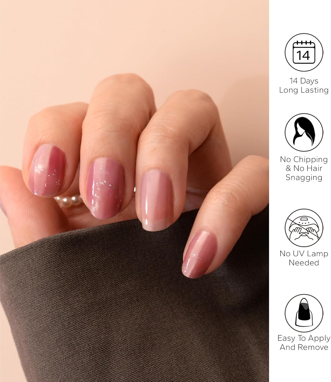 Nail Polish Strips, 20Pcs Salon Quality Gel Nail Stickers, Easy Long Lasting Wraps for Short Nails no UV Light Needed (PaleViolet)