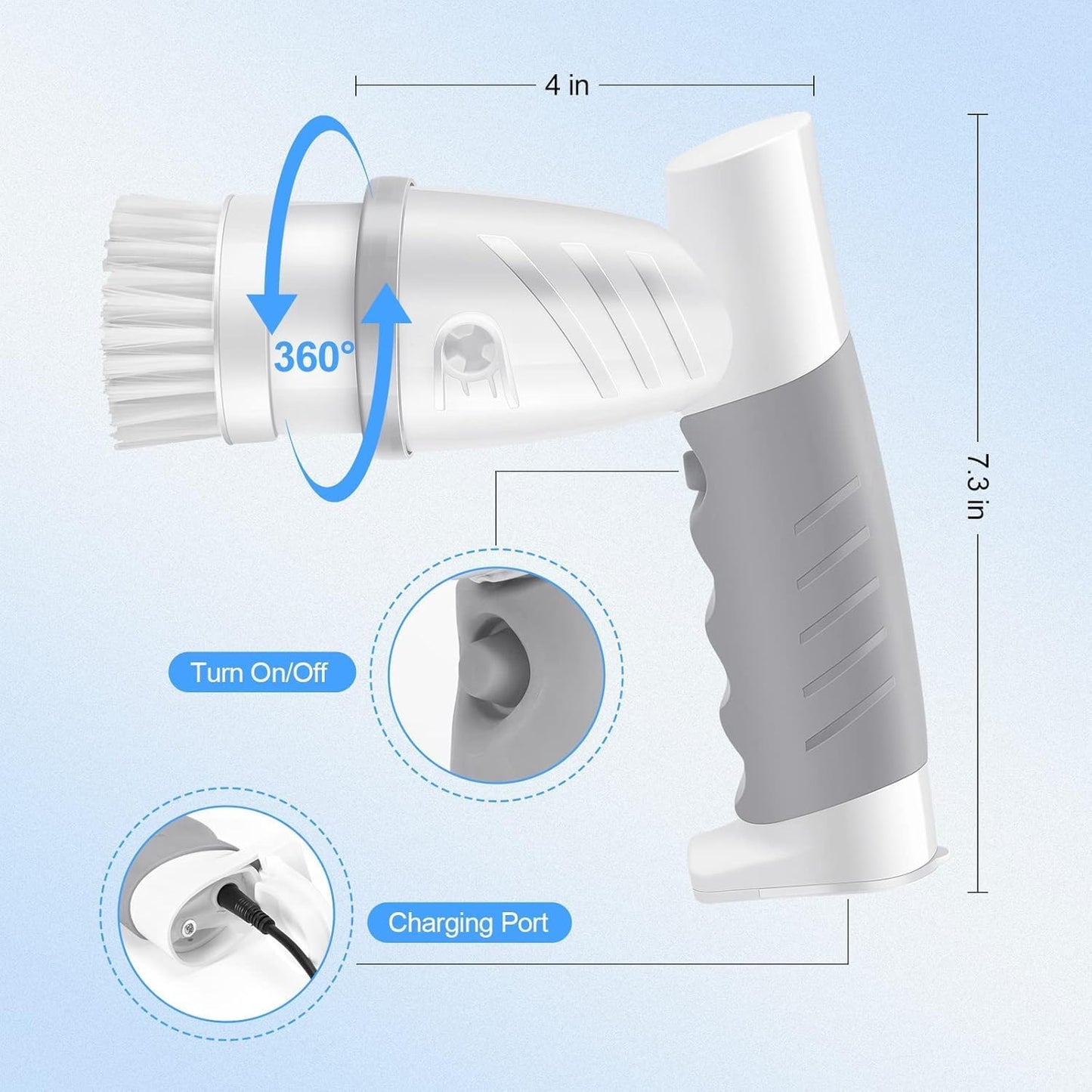 Electric Spin Scrubber, Shower Scrubber with Handle, Waterproof Portable Bathroom Cleaner Brush, Cordless Electric Cleaning Brush with 5 Replaceable Brush Heads for Floor Tile Tub Wall Window Kitchen