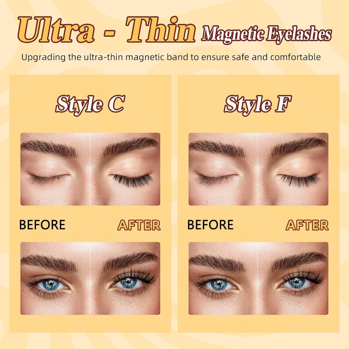 QUEWEL 2 Pairs Magnetic Eyelashes, Reusable No Glue Needed Magnetic Eyelashes Kit with Applicator Lash Clusters Kit without Eyeliner Easy to Wear and Remove (G-YC-C+F01)