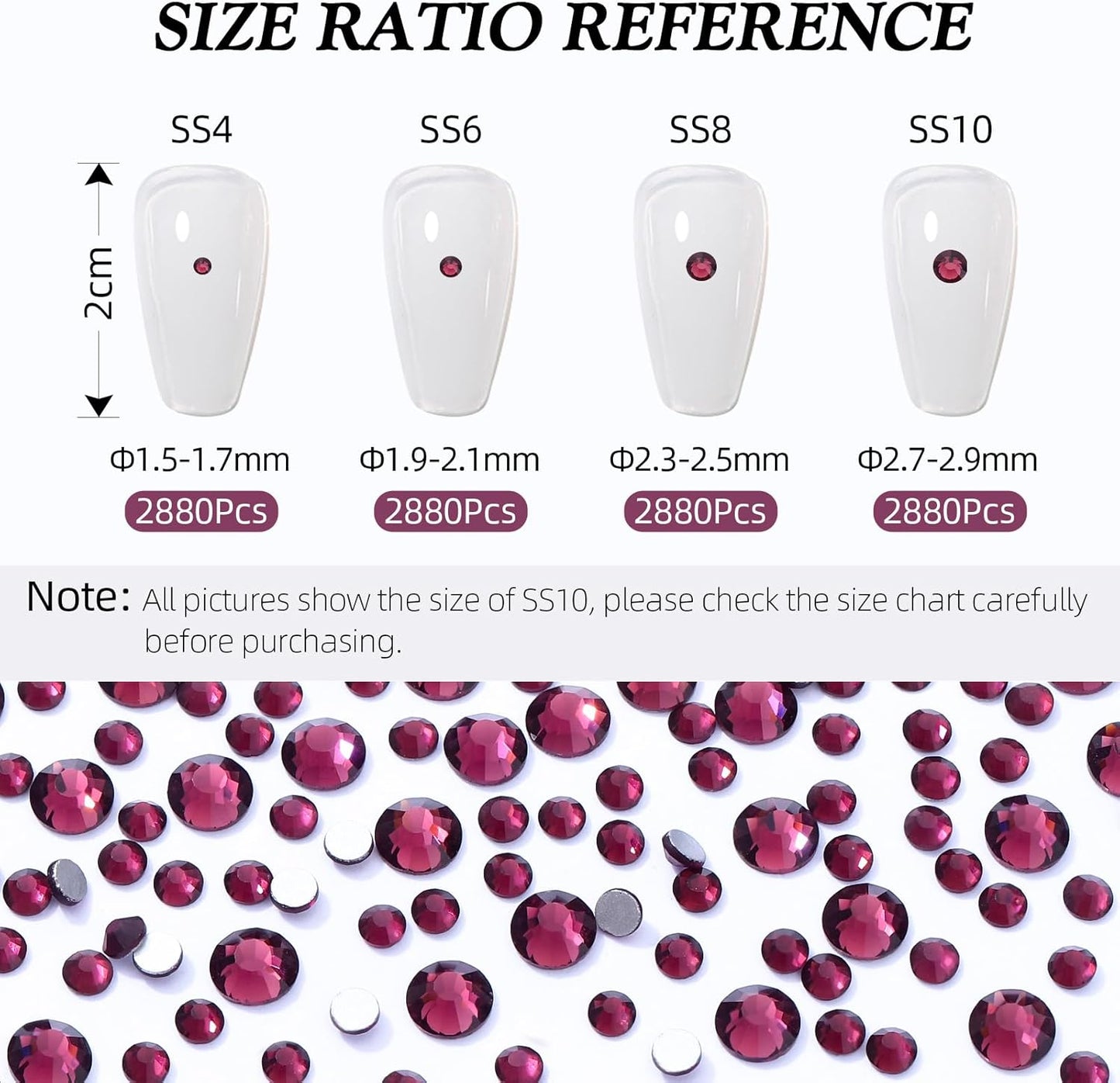 Purple Flatback Rhinestones, Glass Rhinestones for Nail Art and Craft, Glue Fix, Loose Crystal Gemstones(Purple, SS4, 2880pcs, 1.5-1.7mm)