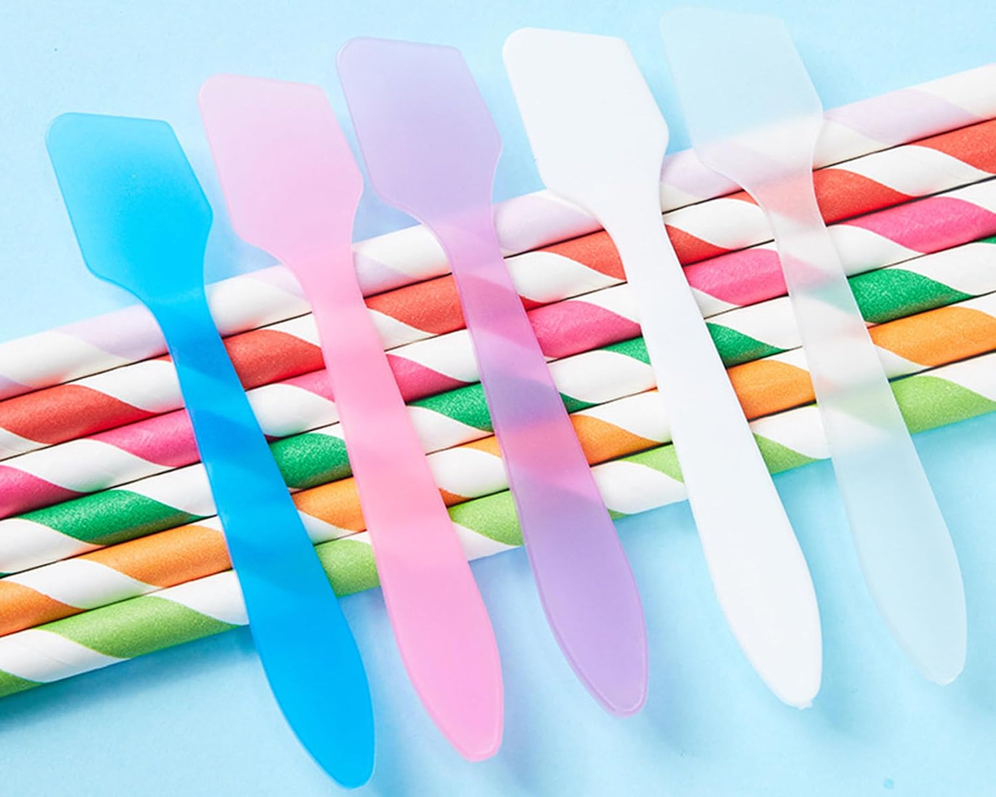 100 Pack 3.2 Inch Cosmetic Spatulas/Small Plastic Spatula for Cosmetics, Creams, Crafts/Makeup Spatula/Multipurpose Mini Applicator for Mixing Cream, Skincare, or Scraping Jars/Random Color