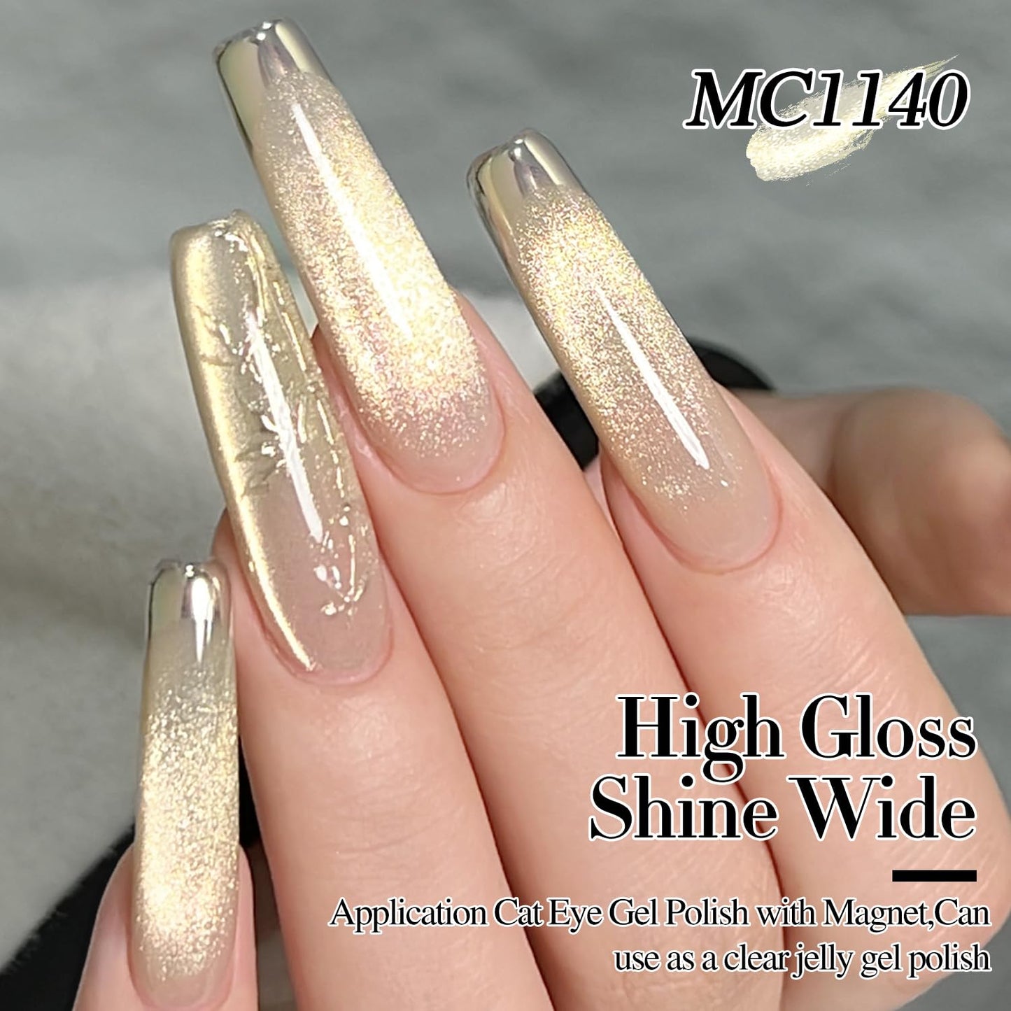 Double Rhythm Cat Eye Gel Polish with Magnet 15ML Ice Glass Holographic Glitter Shimmer Translucent Sheer Color Salon Soak Off Magnetic at Home (Gold-MC1140)