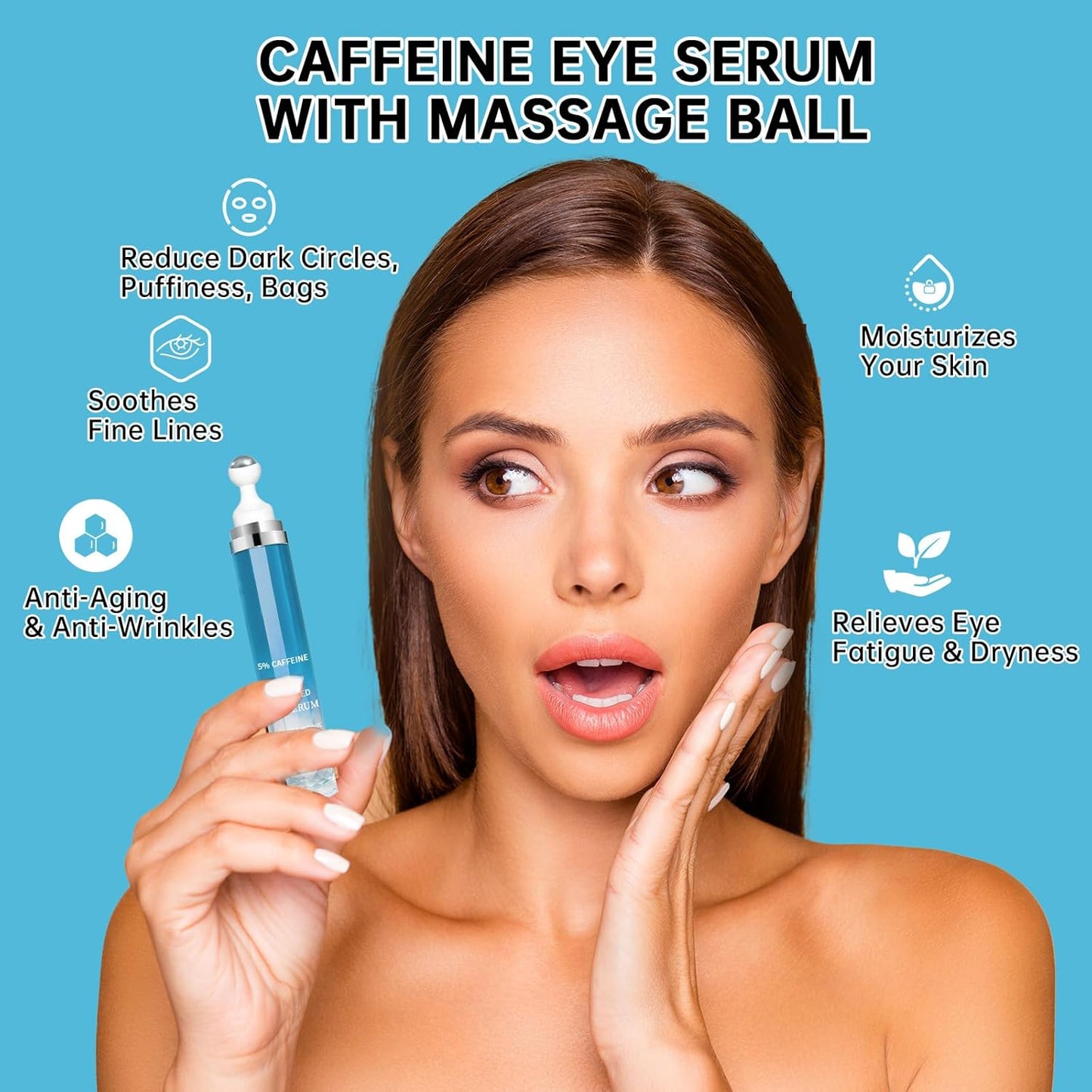 5% Caffeine Eye Cream Anti Aging, Eye Cream For Puffiness & Bags Under Eyes, 2 PCS Caffeine Eye Serum With Under Eye Roller For Wrinkles, Fine Lines & Dark Circles, Natural Eye Daily Care.
