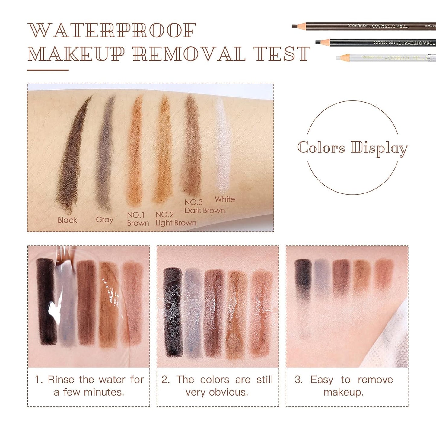 Waterproof Eye-Brow Pen-cil Set, Pull Cord Peel-off Eyebrow Pencil Microblading Pen Supplies Kit, White Eye-Liner Pencil and Eyebrows Tool Tattoo Makeup For Marking (5+1 Brown)