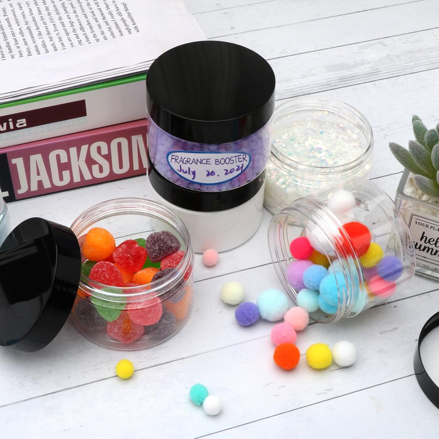 16 Pack 4oz Plastic Containers with Lids, Jars with Lids, Great for storing,lip balms, creams, ointments, cosmetics, samples