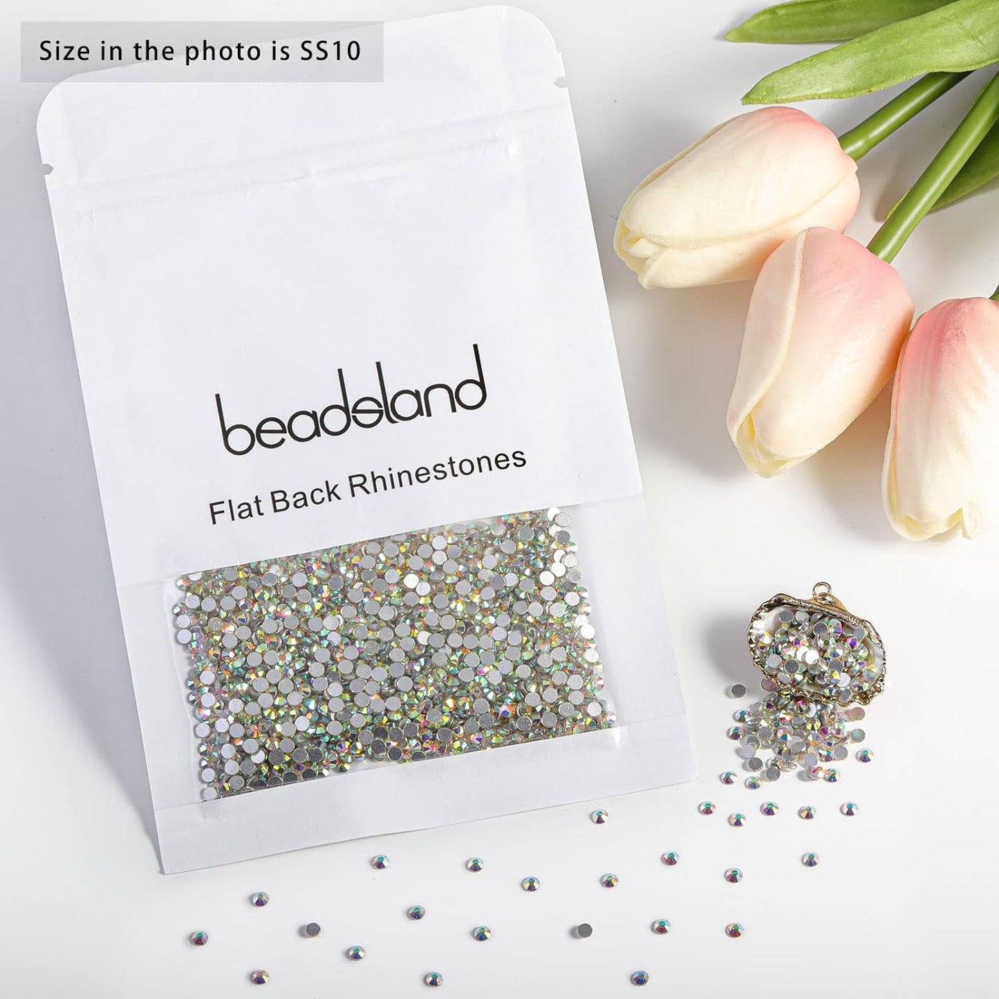 beadsland 1440pcs Flat Back Crystal Rhinestones Round Gems for Nail Art and Craft Glue Fix, CrystalAB (SS10(2.7-2.8mm))