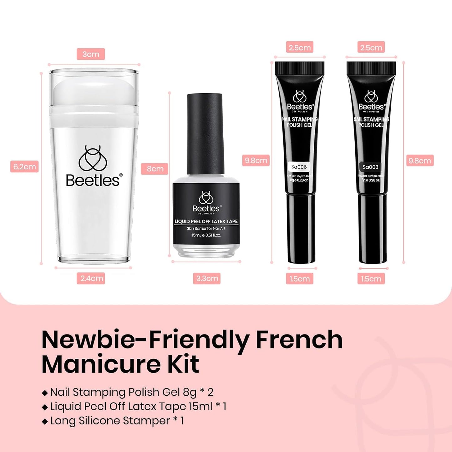 Beetles French Tip Tool: Stamp Gel Silicone Nail Stamp Kit with Long Silicone Stamper, Peel off Cuticle Guard and Nail Stamper Gel Polish, Soak off Uv Led Lamp Manicure Gifts for Women