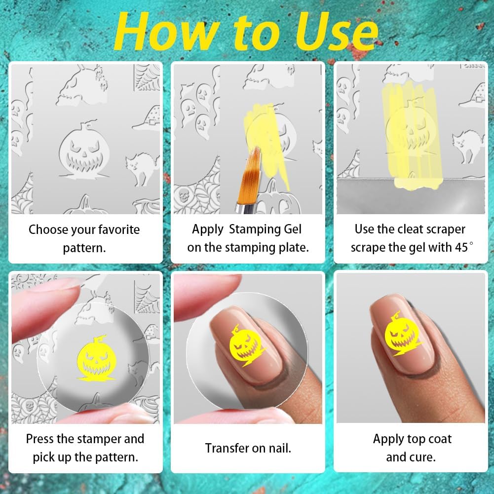 3Pcs Holiday Nail Stamping Plate Seasonal Nail Stamp Templates Nail Art Stamp Plates Easter St. Patrick's Day Christmas Halloween Image Plate Tools with Stamper Scraper for Manicure Printing