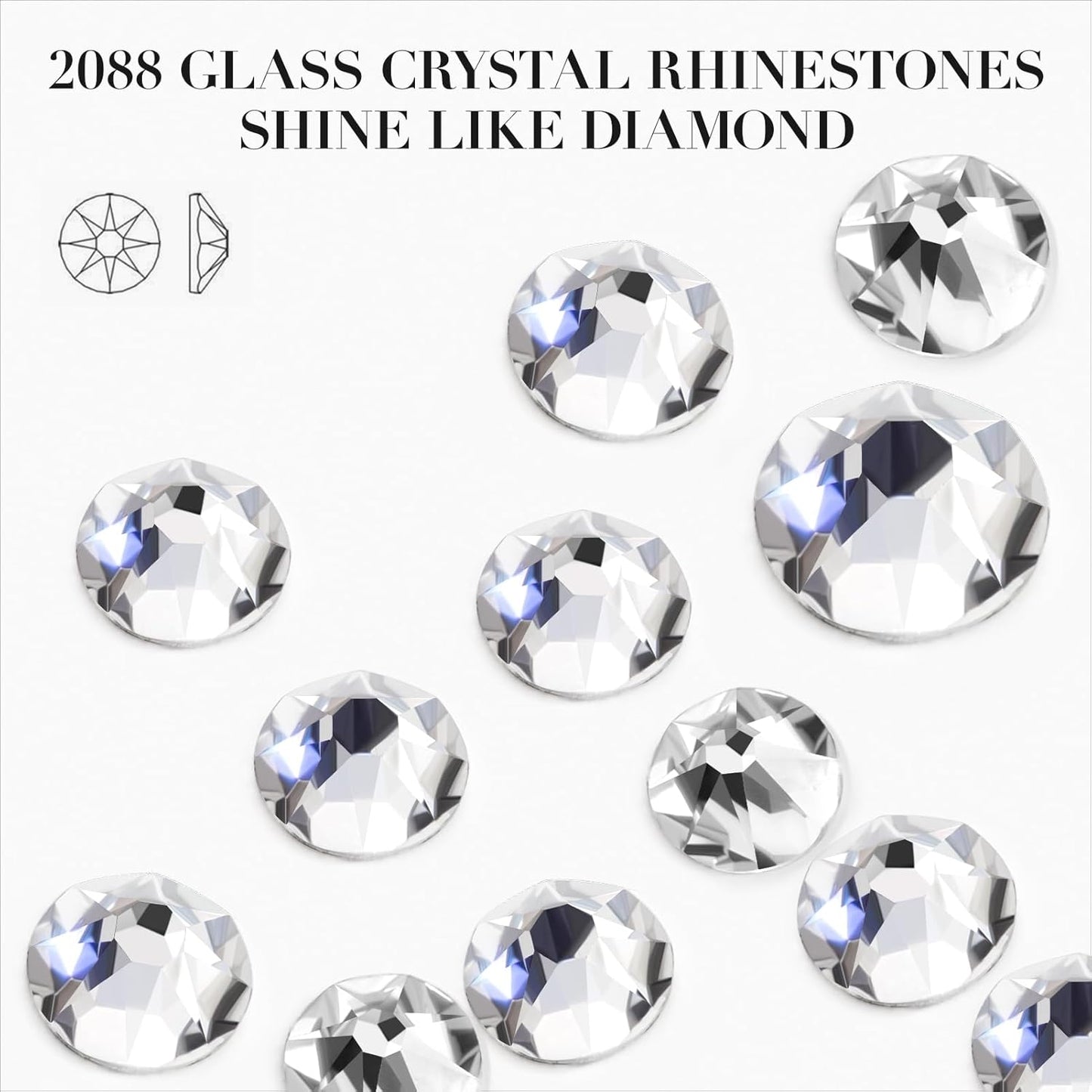 Novani 500pcs Clear Rhinestones Flat Back Round Rhinestone Style 2088 Sparkly Crystal Gemstones for Nail Art and Crafting,SS12(3.0-3.2mm