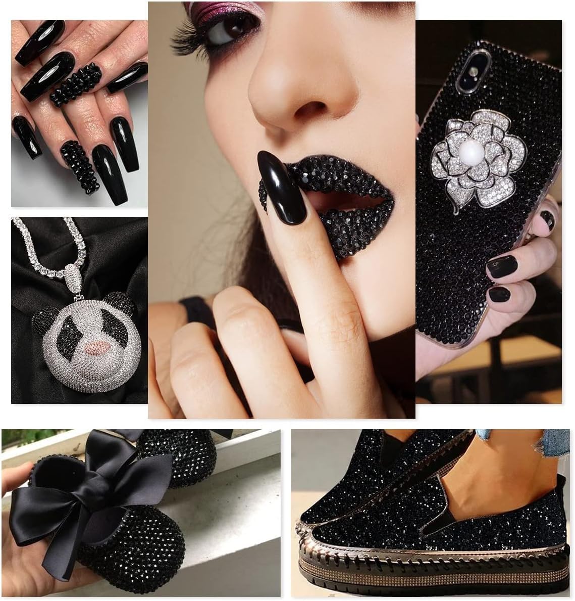 Pure Black Resin Rhinestones w B7000 Jewelry Glue for Bedazzling Crafting 3mm 4mm 5mm 6mm Flatback Jelly Stones Bulk Diamonds Gems Charms for Nails Face Eyes Makeup Body Tumblers Decor Crafts