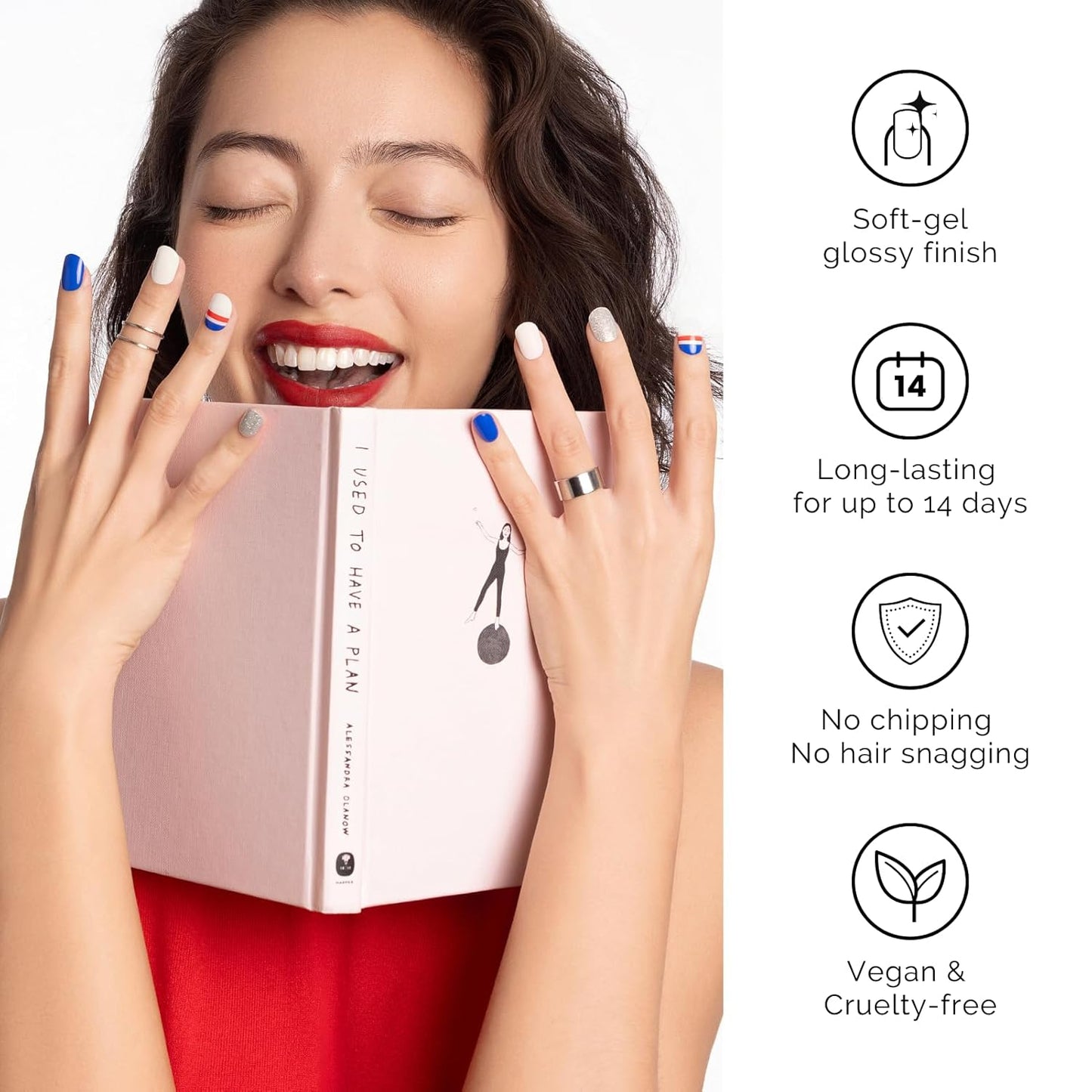 NAILOG Semi Cured Gel Nail Strips - 34 pcs | Buy 2 Get 1 UV Lamp | Long Lasting Nail Polish Sticker Wraps with Glossy Gel Finish, Bonjour