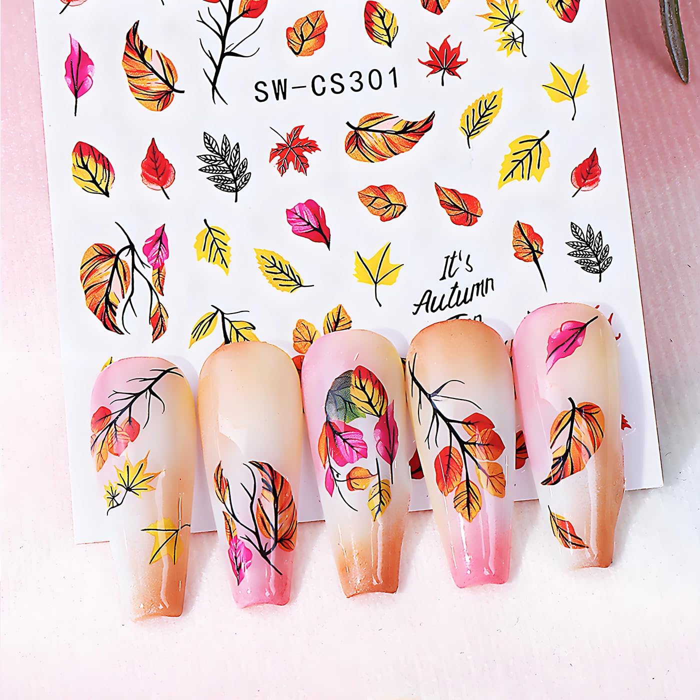 Fall Maple Leaves Nail Art Stickers for Thanksgiving, Fall Nail Art Decals 3D Self-Adhesive Leaf Flower Tree Nail Design 6Pcs Nail Art Supplies for Women Nail Decoration