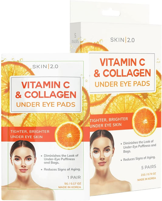 Vitamin C and Collagen Under Eye Patches - Brightens Dark Circles, Tightens Under Eye Skin, Anti-aging & Firming Under Eye Pads - Cruelty Free Korean Skin Care For All Skin Types - 5 Pairs