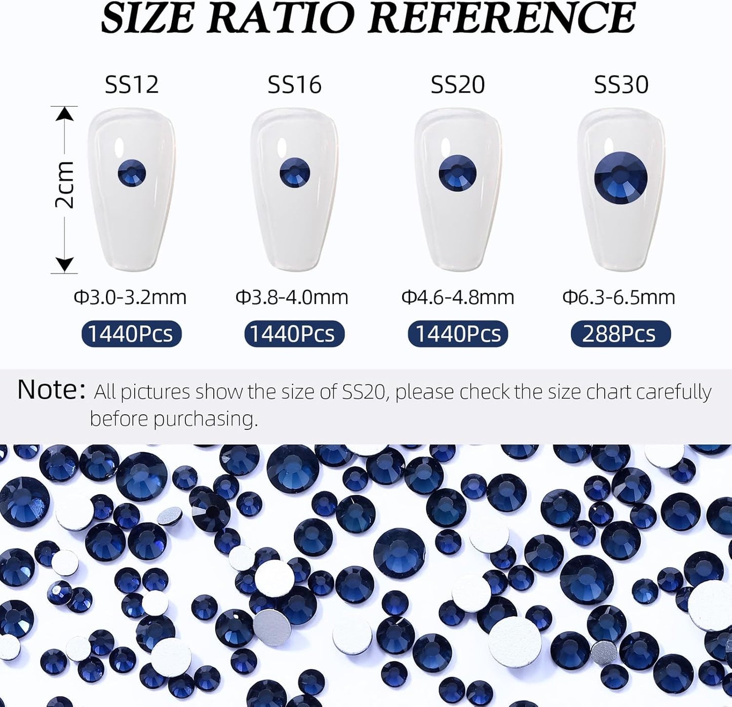 Montana Flatback Rhinestones, Glass Rhinestones for Nail Art and Craft, Glue Fix, Loose Crystal Gemstones(Montana, SS16, 1440pcs, 3.8-4.0mm)