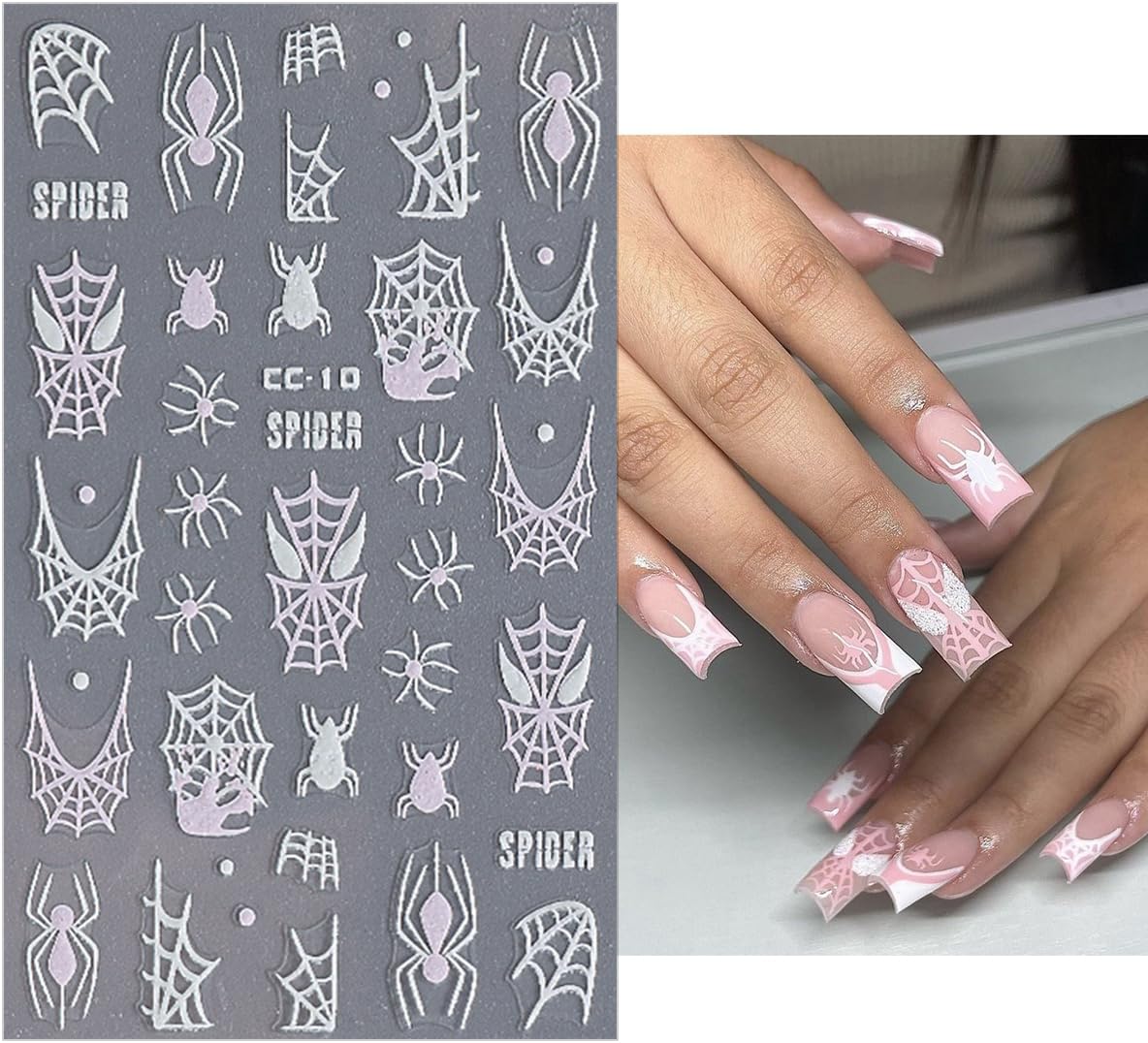 Halloween Nail Art Stickers - 10 Sheets 3D Self Adhesive Nail Designs - White Ghost, Black Bat Boo Nail Decals for Women DIY Manicure Tips