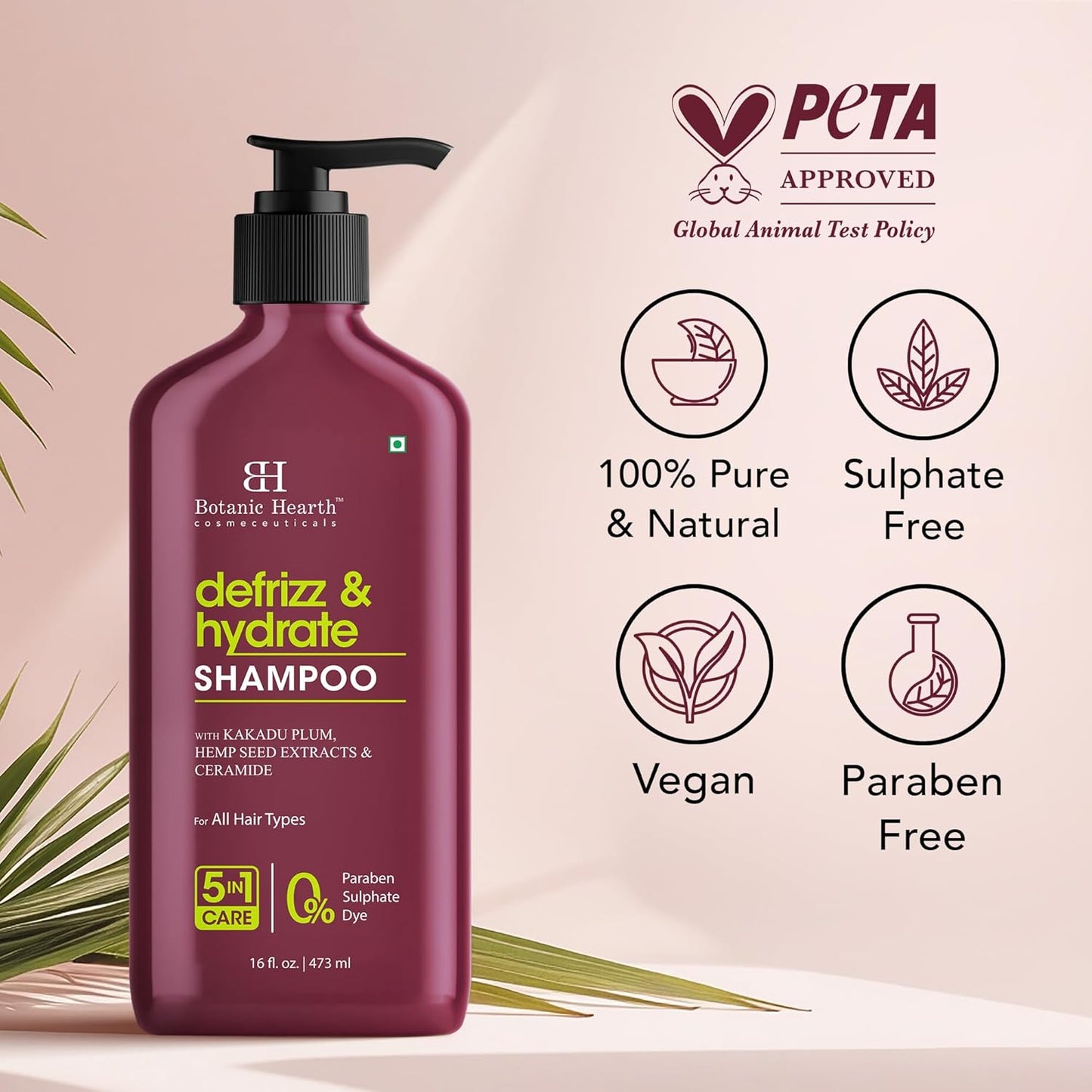 Botanic Hearth Kakadu Plum Shampoo Infused With Hemp Seed Extracts & Ceramide | Clarifying Shampoo To Defrizz, Hydrate & Strengthen Hair | Paraben & Sulfate Free | For All Hair Types, 16 Fl Oz