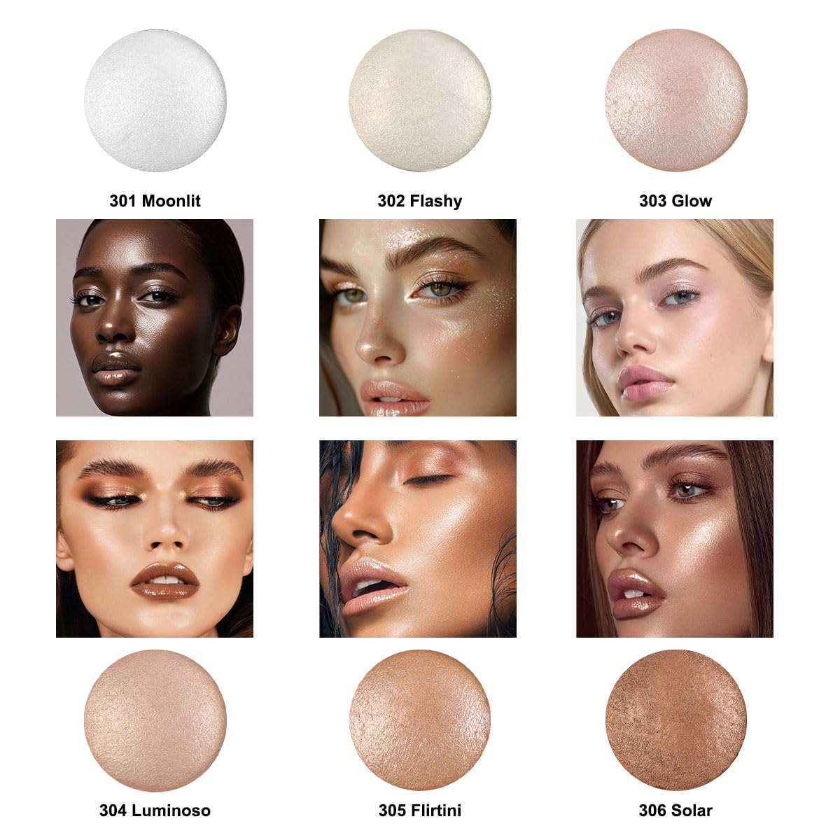 Baked Highlighter Contour Powder Sheer Pearl Shimmer Shades for Face Highlighter Makeup Brighten Up (306-Solar)