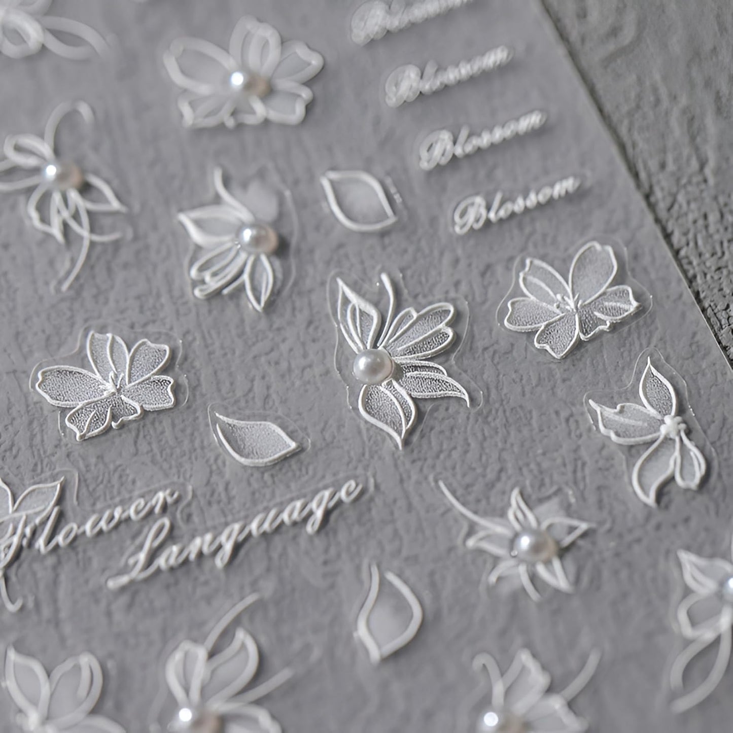 White Flower Nail Art Stickers 5D Embossed Spring Summer Nail Stickers for Nail Art Flower Nail Decals Self Adhesive White Pearl Floral Decoration Accessories for Women Girls
