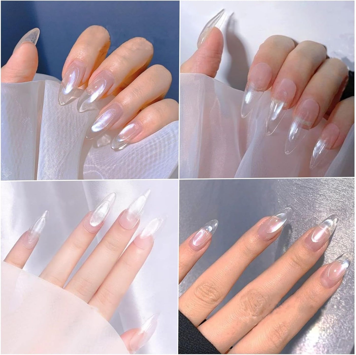 4pc Pearl Chrome Nail Powder Ice Transparent Chrome Powder for Nails, Rainbow Holographic Nail Chrome Powder for Manicure Decorations(4pc White)