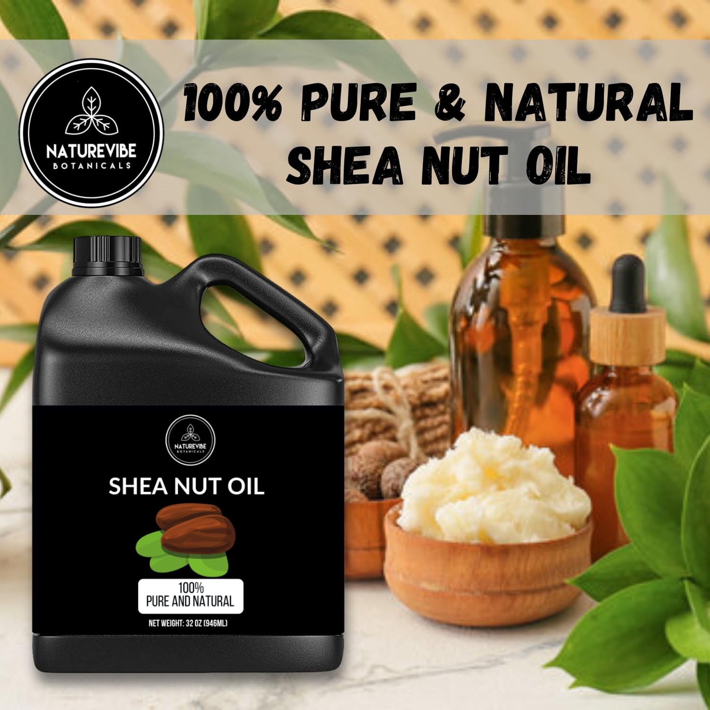 Naturevibe Botanicals Shea Nut Oil 32 Ounces | 100% Pure and Natural | Great for Skin Care and Hair Care