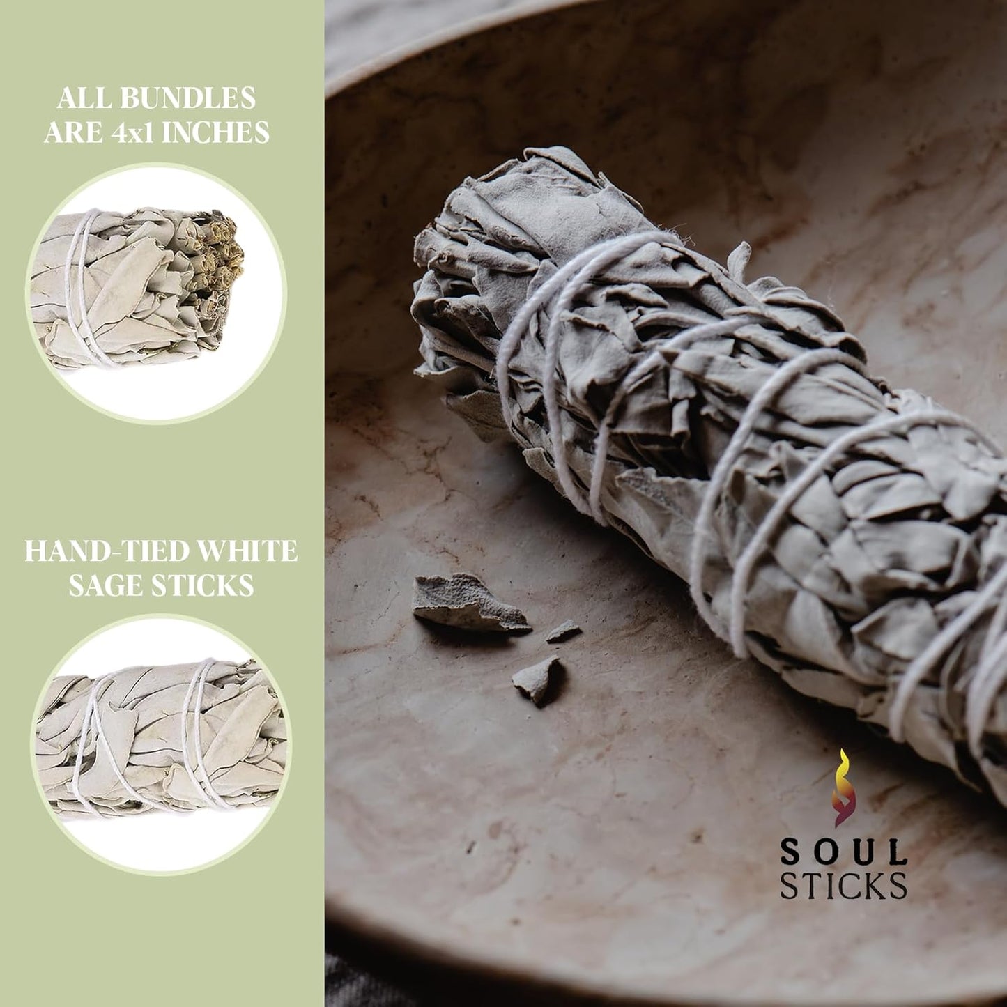 SOUL STICKS 6 Inch 12-Pack Organic California White Sage Smudge Sticks Bulk for Home Cleansing, Negative Energy Removal, Good Energy Meditation & Smudging Rituals | Pure Sage Bundles