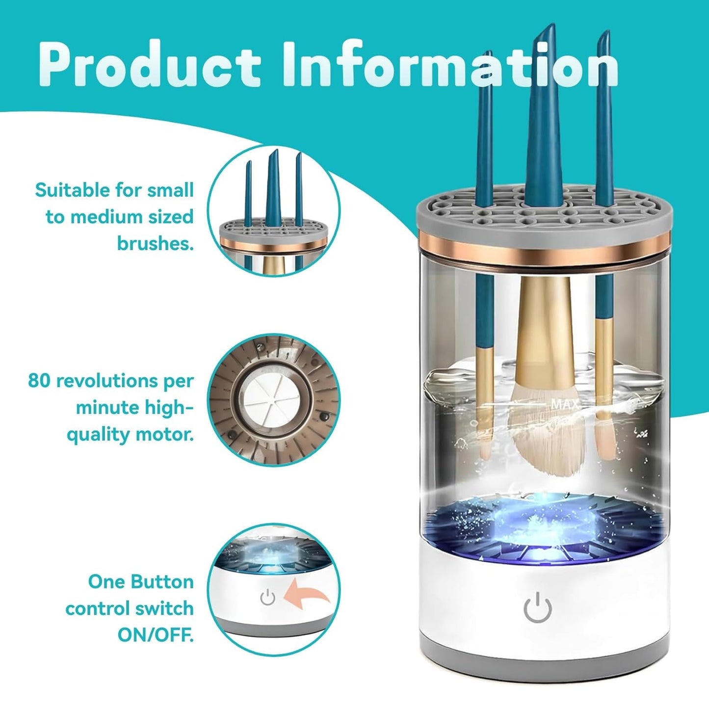 Electric Makeup Brush Cleaner Machine - Quick Efficient Machine for Deep Cleaning All Types of Brushes, Beauty Tool for Women Travel