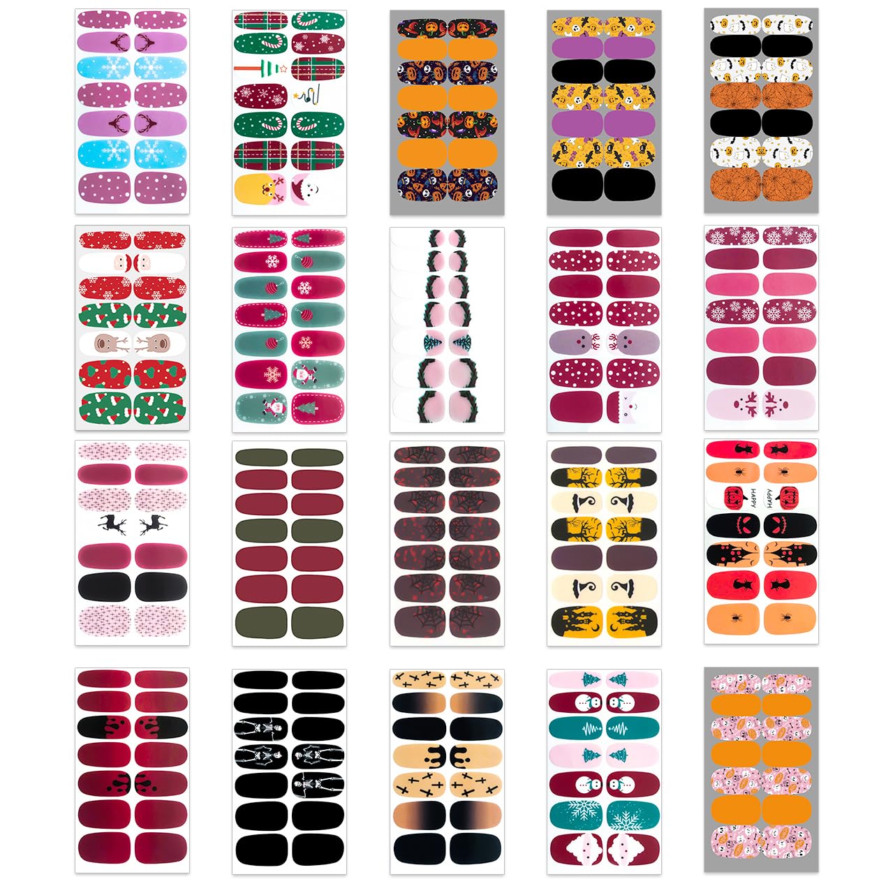 WOKOTO 20 Sheets Mixed Halloween & Christmas Nail Stickers Full Wraps Gel Strips for Women with File Kit, Nail Polish Strips Stickers Set Pumpkin Bat Ghost Spider Halloween Nail Wraps