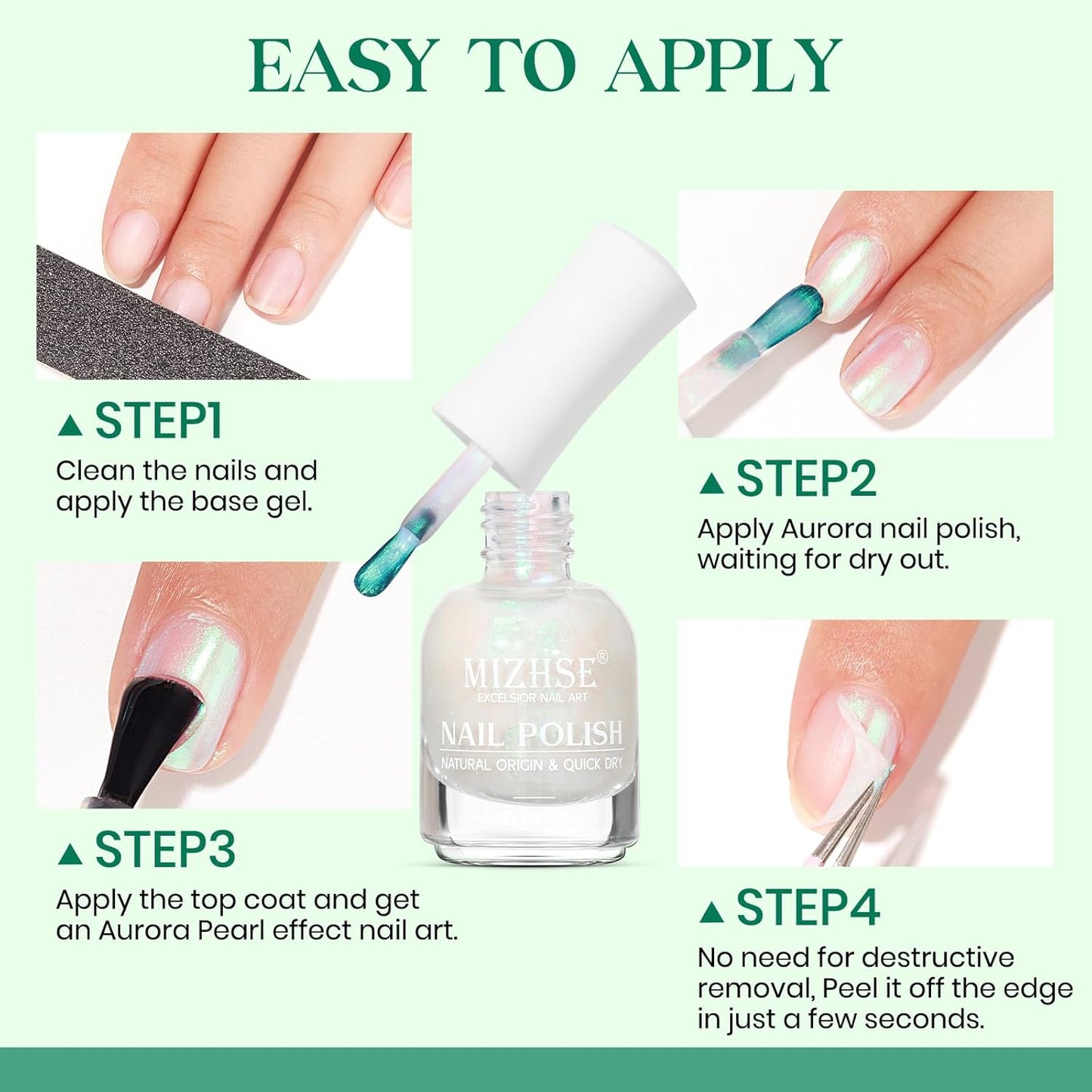 MIZHSE Nail Polish: 15Ml Mermaid Pearl Nail Polish Green Aurora Effect Nail Polish, Fingernail and Toenail Polish Glossy Long Lasting Nail Polish Trendy DIY at Home Nail Gift Spree