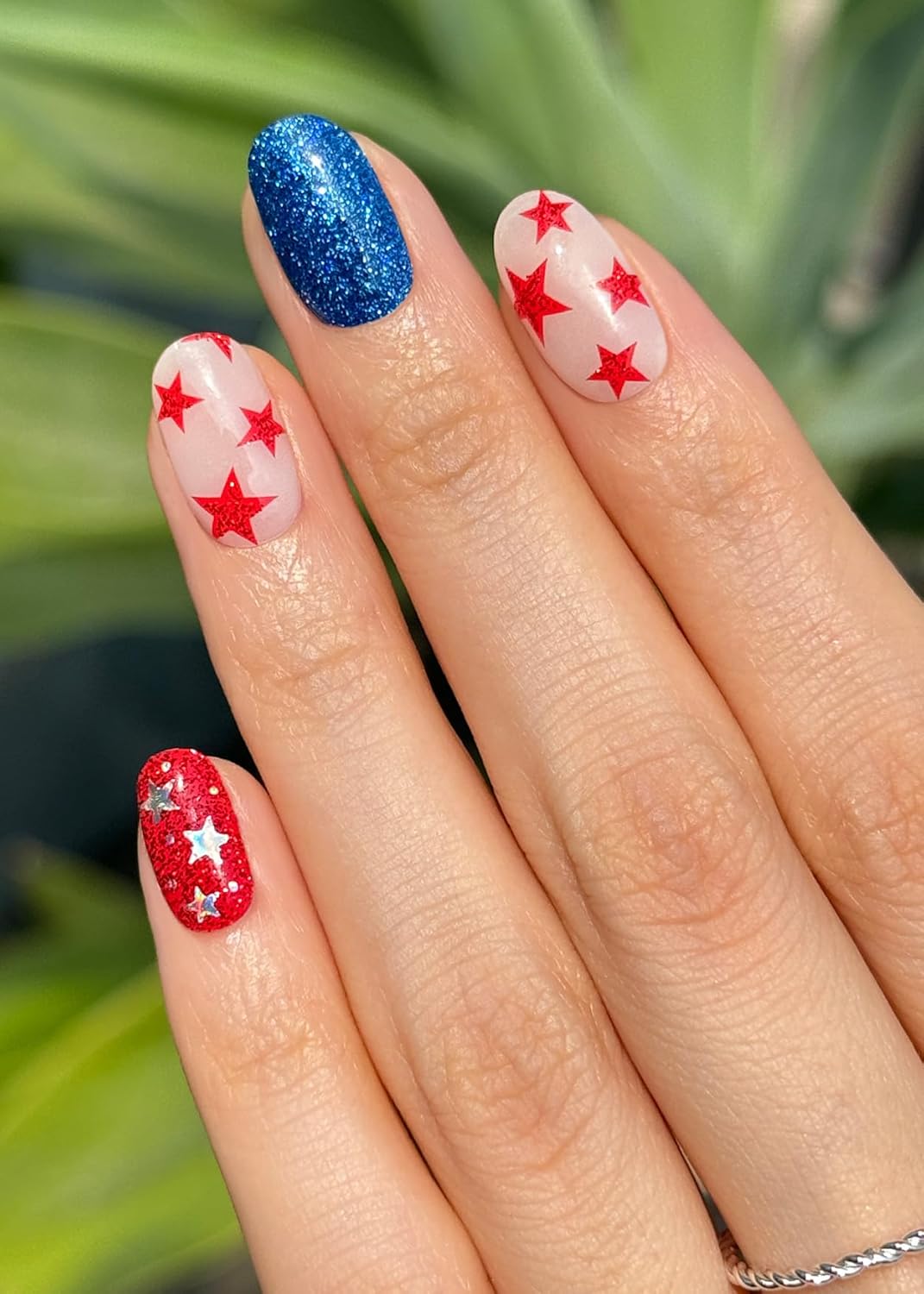 ohora Semi Cured Gel Nail Strips (N Liberated Stars) - Works with Any Lamps, Salon-Quality, Long Lasting, Easy to Apply & Remove - Includes 2 Prep Pads, Nail File & Wooden Stick