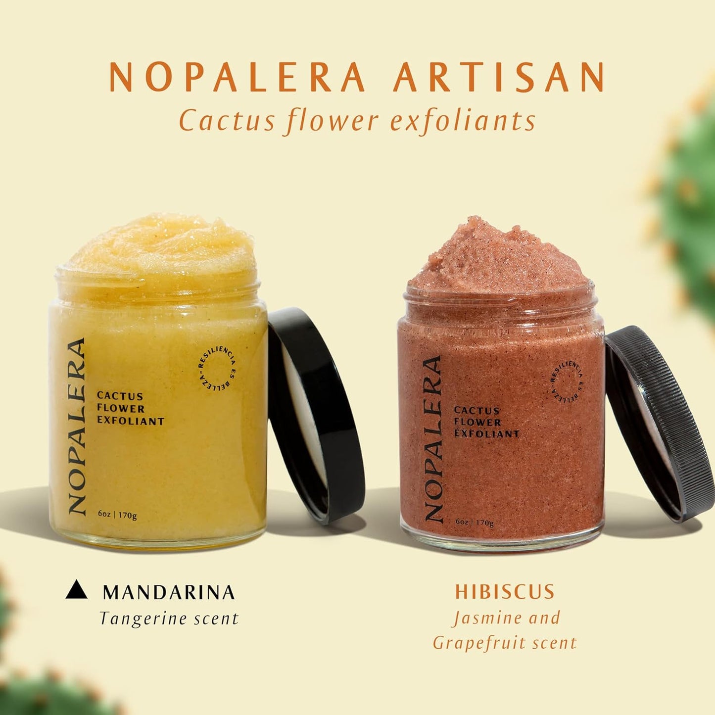 Nopalera Mandarina Cactus Flower Exfoliant - Face & Body Scrub, 3-in-1 Cleanser, & Moisturizer, Vegan, Cruelty-Free, Natural Citrus Scent, Dye Free, 6 oz.