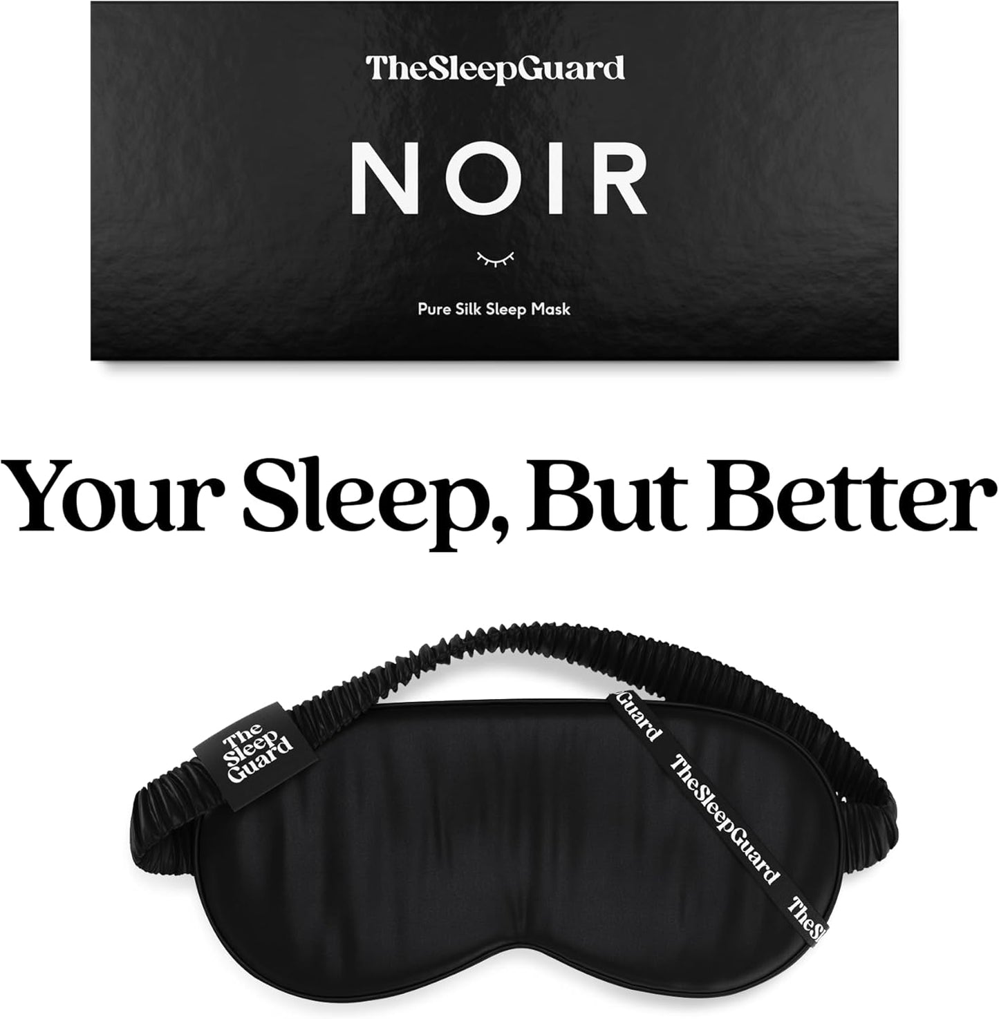 Pure Silk Sleep Mask [100% 6A Mulberry Silk, 22 Momme] Light Blocking Travel Essentials. Eye Masks for Sleeping. Black Oeko-Tex Blindfold. Eye Covers for Men & Women