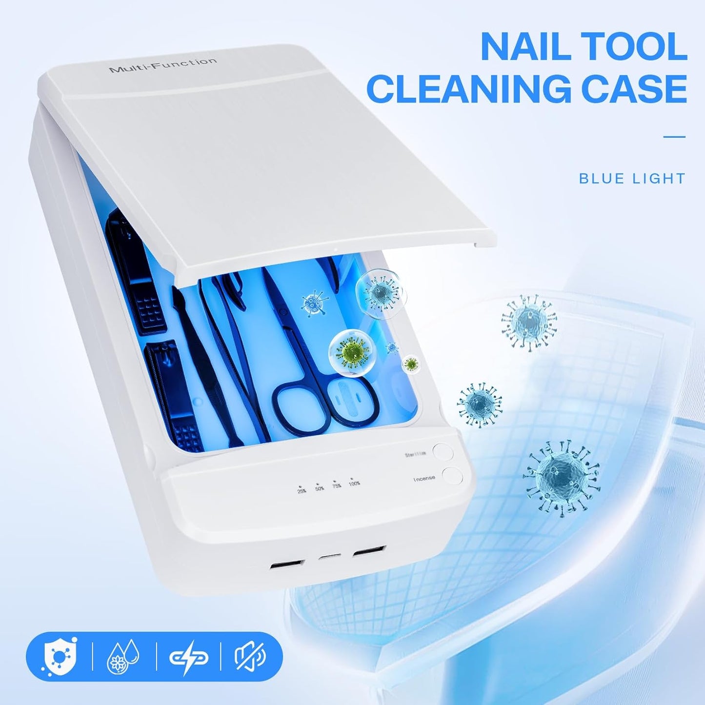 Nail Tool Sterilizer with Blue Light,LXIANGN Portable USB Sterilizating Box for Manicure Salon,Tweezers,Tattoo,Scissors,Jewelry,Phone, Watch,Keys