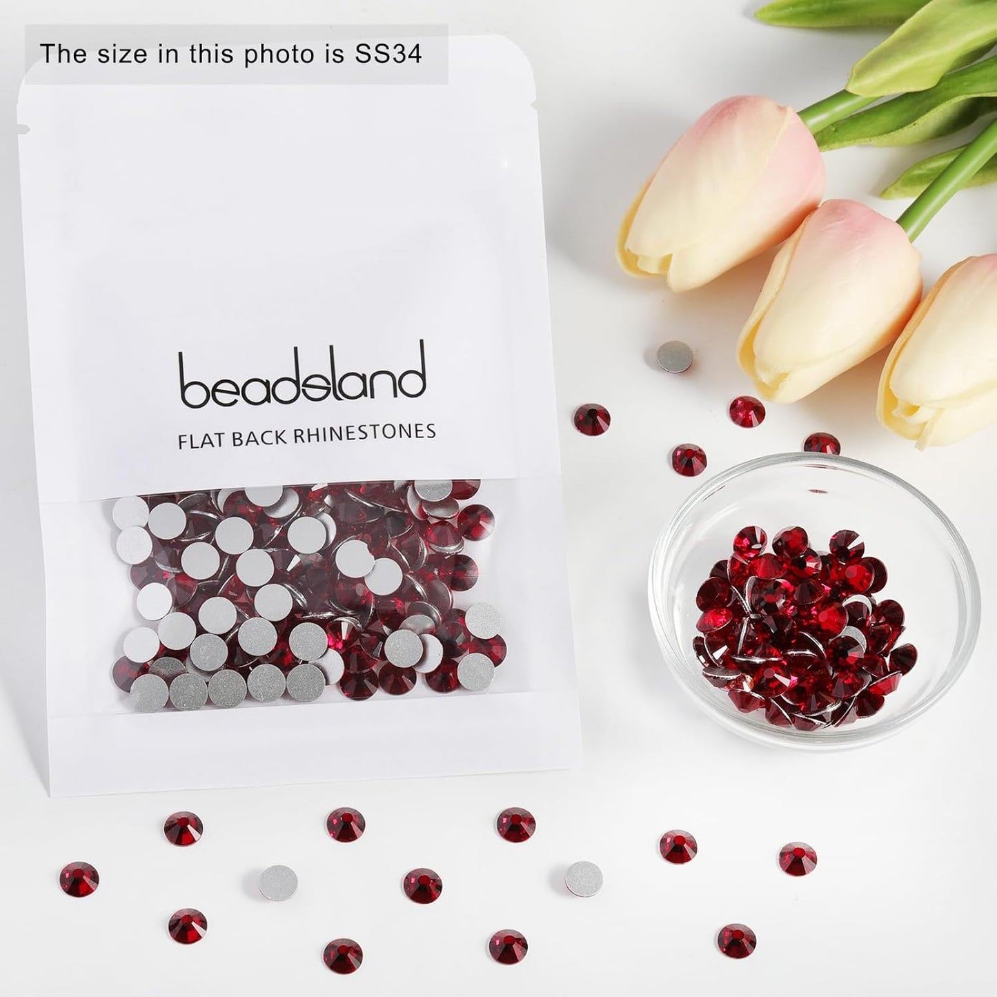 Beadsland 288pcs Flat Back Crystal Rhinestones Round Gems for Nail Art and Craft Glue Fix,Dark Siam,SS34,7.0-7.3mm