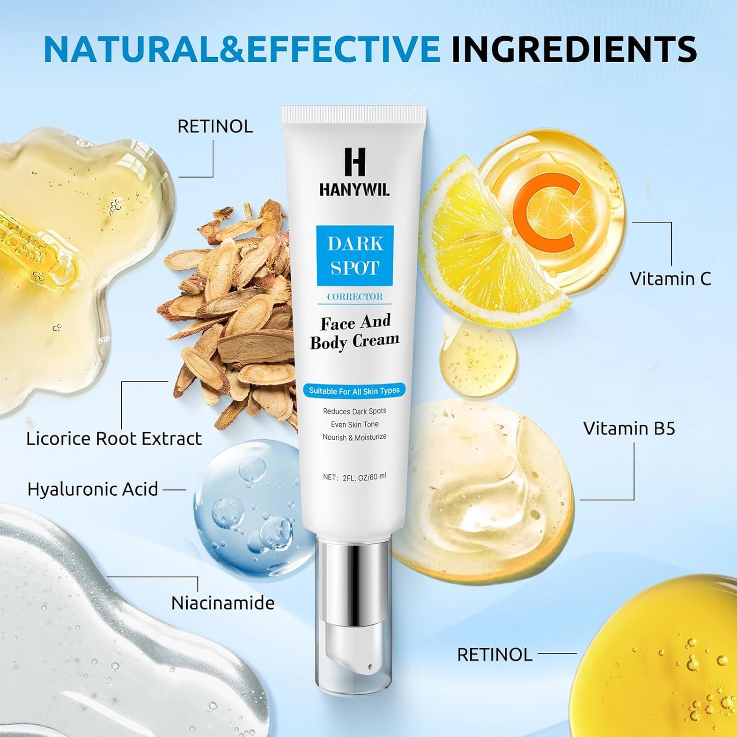 HANYWIL Dark Spot Corrector Cream for Hyperpigmentation,Brightening Serum for Face & Body,Rapid Fade Treatment for Sun Spots, Age Spots & Melasma,Dermatologist-Tested Skin Tone Evenser (2.0 Fl Oz)