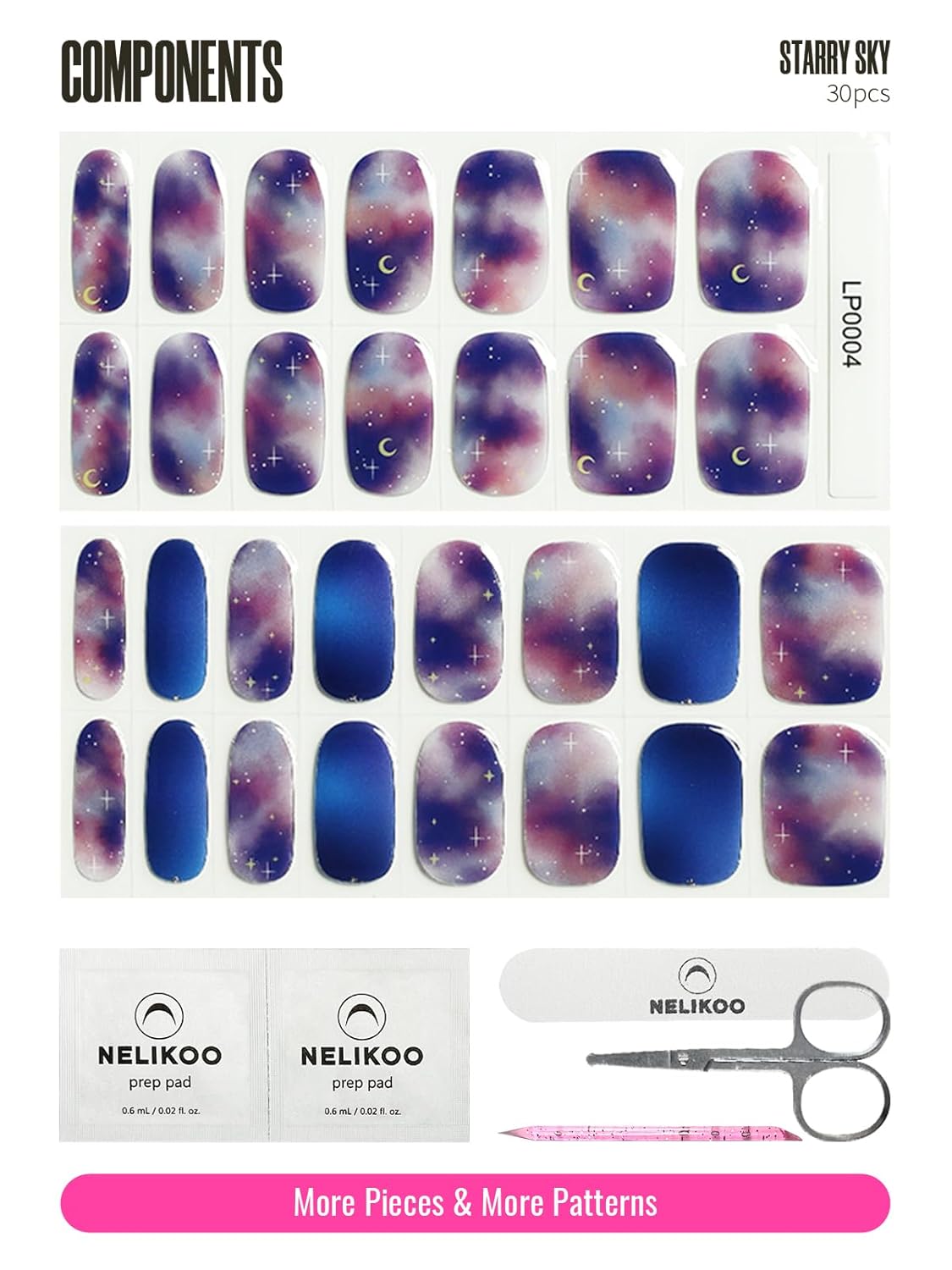 Semi Cured Gel Nail Strips, 30 pcs Gel Nail Stikers, Gel Nail Wraps Semi Cured, Salon-Quality, 2 Weeks Long Lasting, Starry Sky