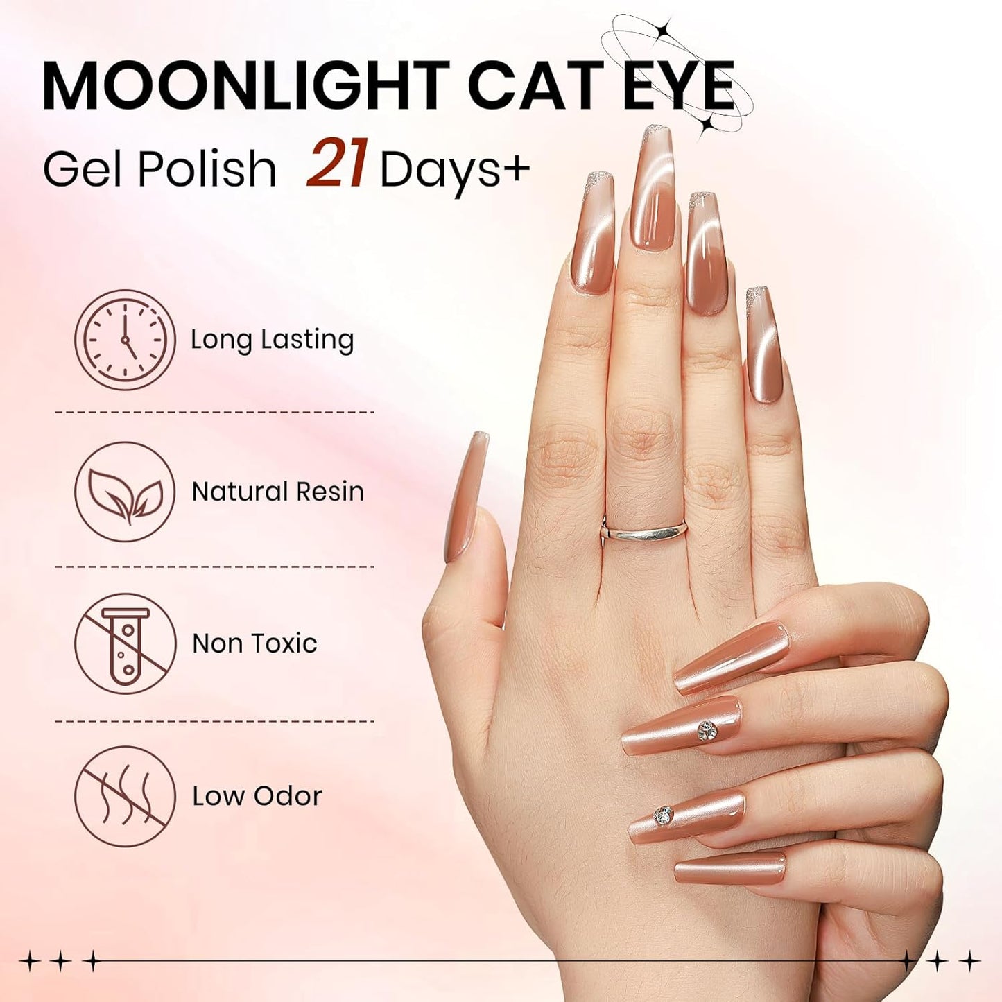 Moonlight Cat Eye Gel Nail Polish,Nude Glass Cateye Gel Polish with Magnet Jelly Glitter Holographic Gel Polish Soak Off U V Gel Salon DIY at Home, 0.5 OZ