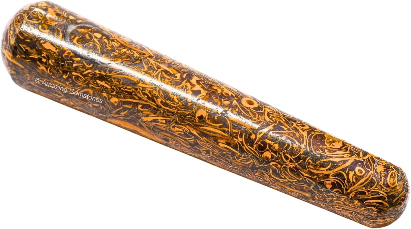 Amazing Gemstone Mariyam Jasper Crystal Wand Massage Stick - Pelvic Wand Gua Sha for Adults - Crystals and Healing Stones Massage Wands for Adults Gifts (Smooth)