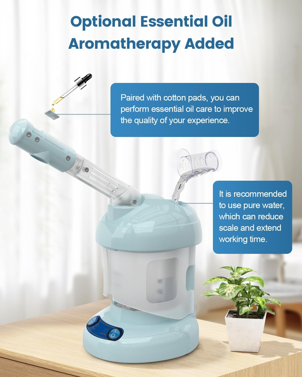 Kingsteam Tabletop Facial Steamer - Ozone Steamer with 360° Rotatable Arm - Professional Nano Ionic Facial Steamer for Deep Cleaning - Portable for Personal Care Use at Home or Salon, Blue