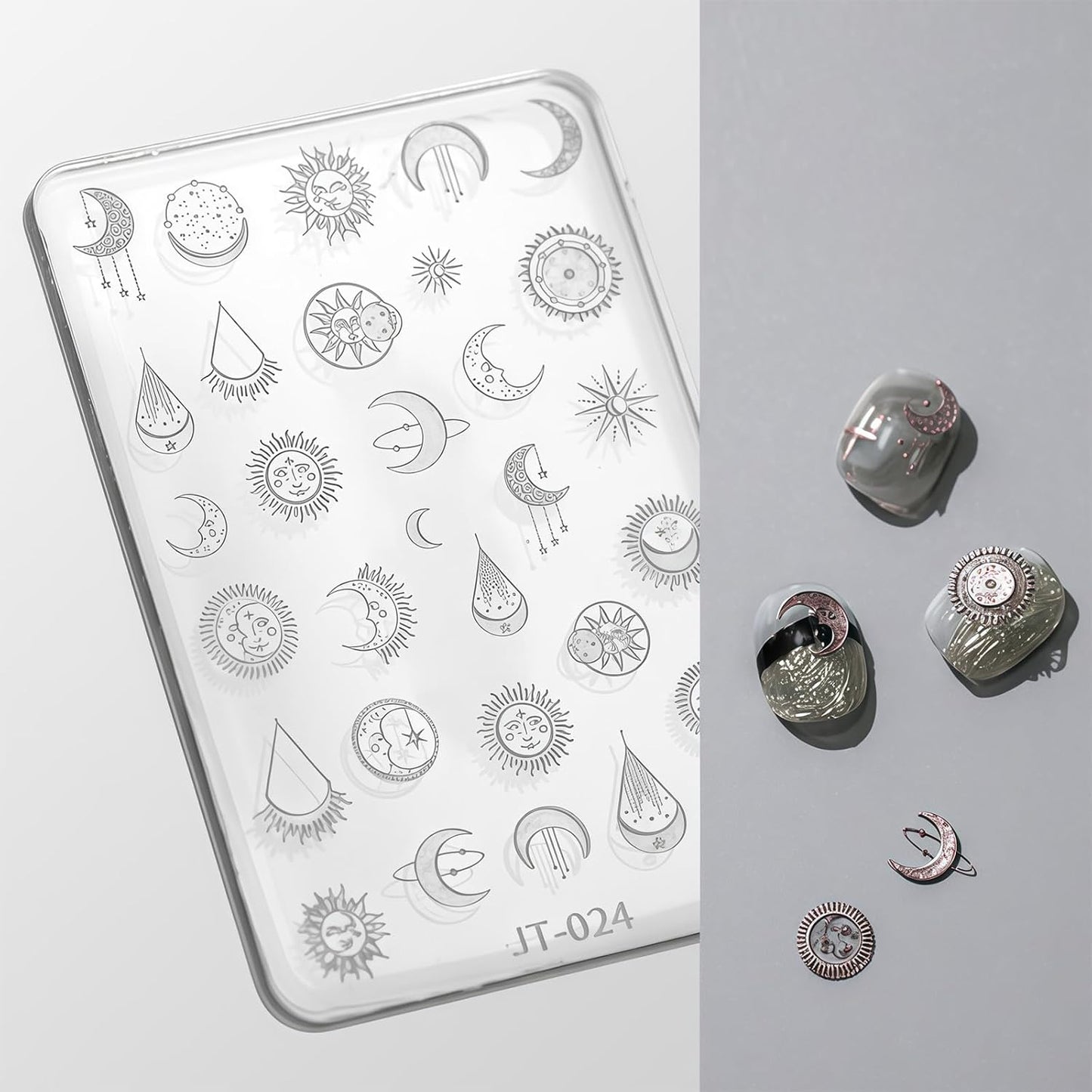 Nail Art Silicone Template, Sun and Moon Nail Decoration Silicone 3D Nail Art Carving Templates for Precise Embossed Pattern, Nail Tools Nail Charms for Acrylic Nail DIY Craft